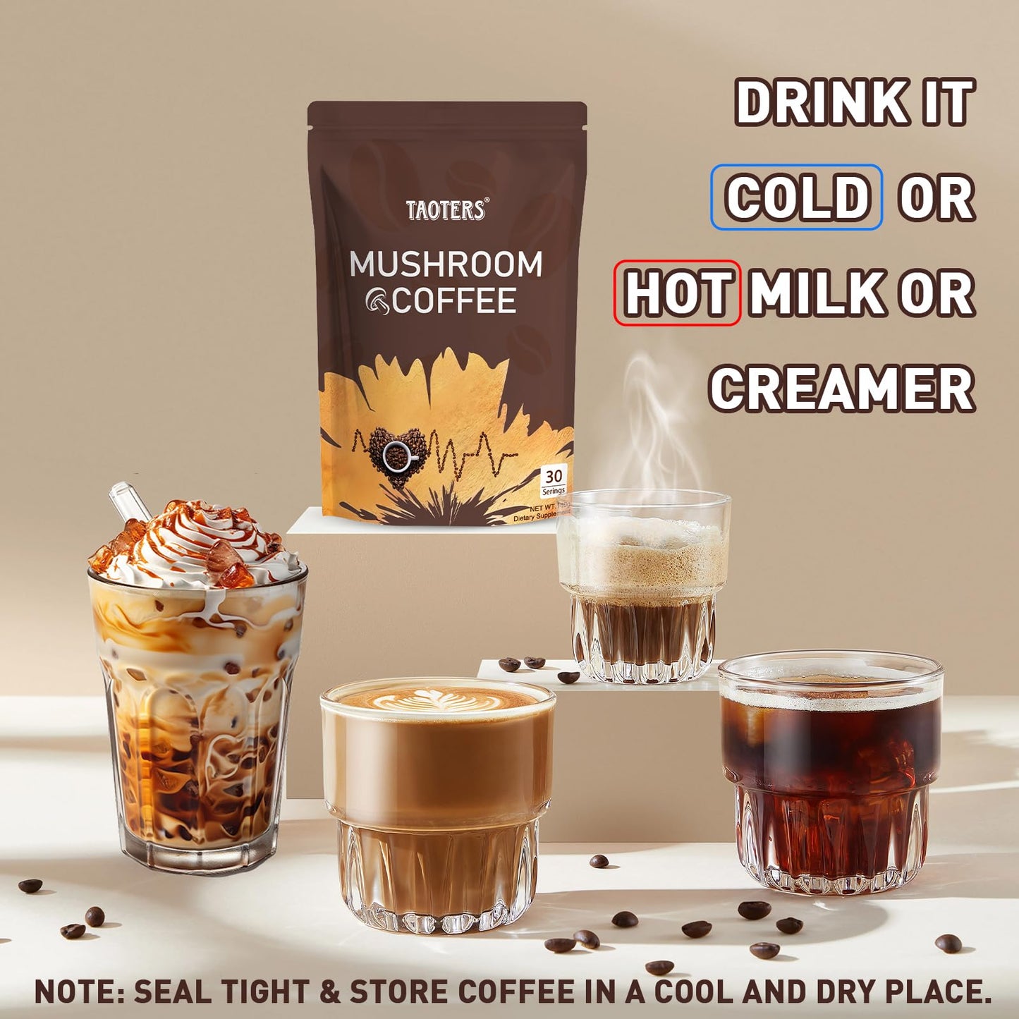 TAOTERS Mushroom Coffee 6-Mushroom Blend | Focus, Energy & Immunity | 2-Pack