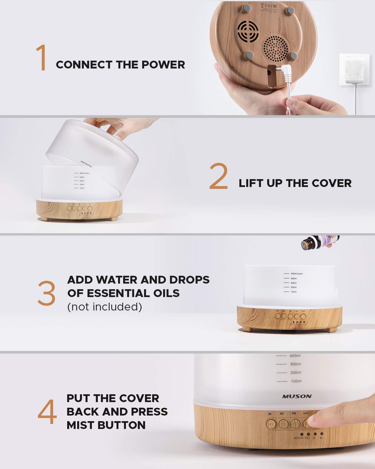 Muson Essential Oil Diffuser: Sound Machine & Aromatherapy Humidifier (White)