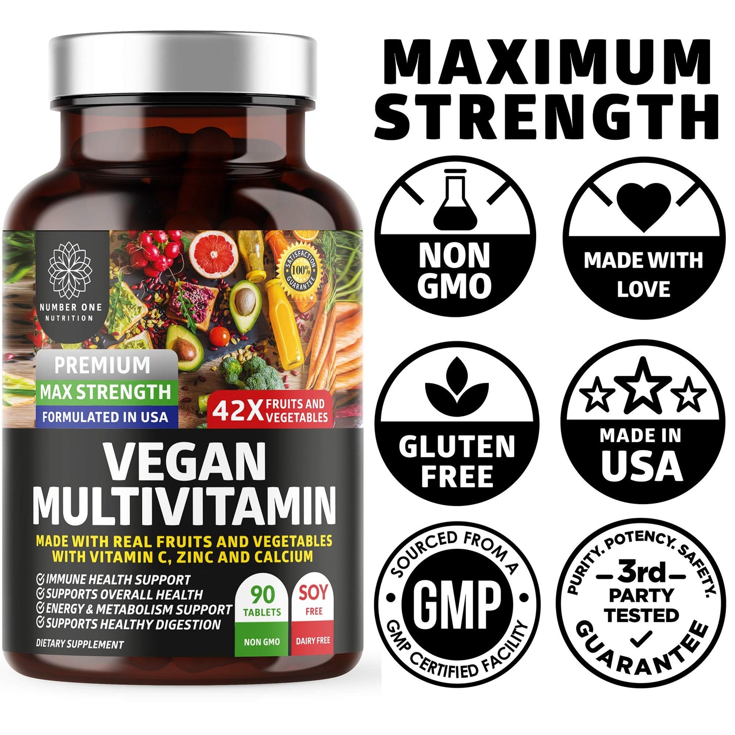 N1N Premium Plant-Based Multivitamin - 42 Ingredients, 90 Tablets
