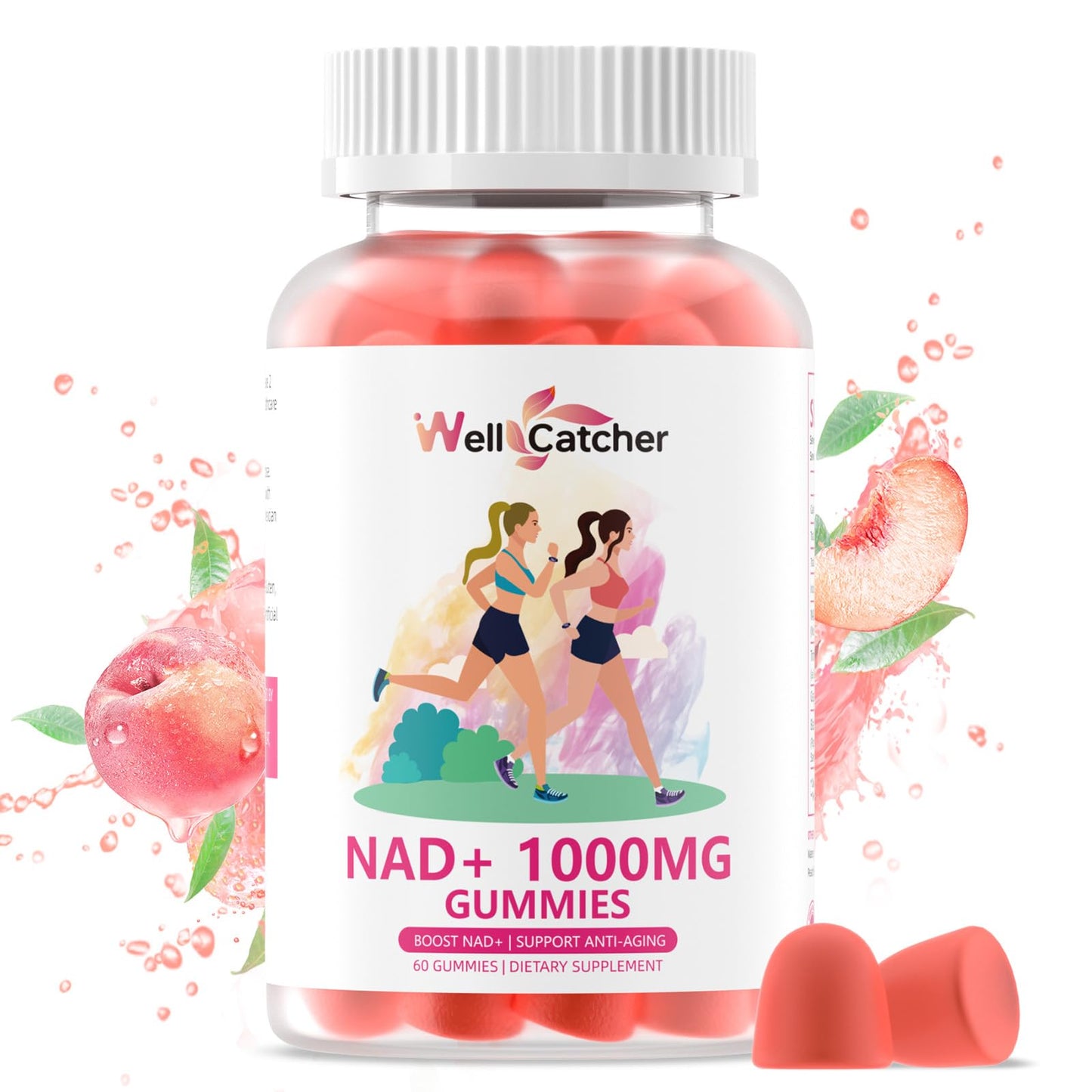 NAD+ Gummies 1000mg – Sugar Free Vitamin B3 Niacinamide (Peach, 60 Count) | NAD+ Boost & Anti-Aging