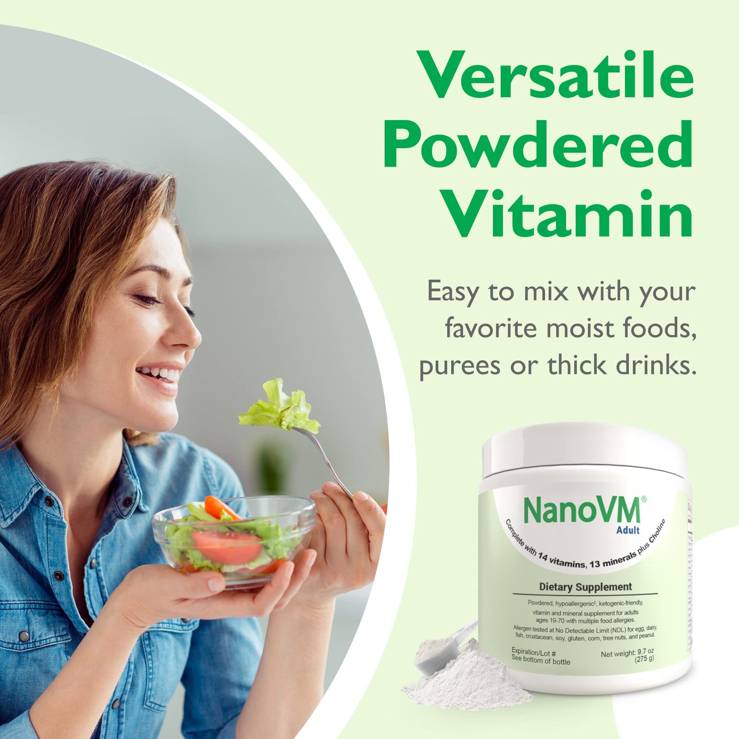 NanoVM Adult Allergen-Free Multivitamin Powder — 13 Vitamins & 13 Minerals, Low-Carb, 275g