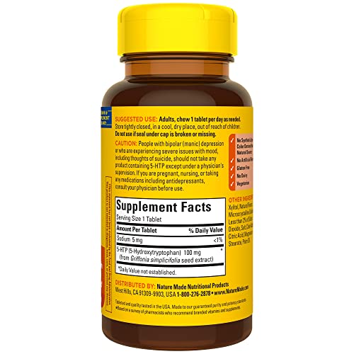 Nature Made 5HTP 100mg Chewable — Mood Support, 30-Day Supply