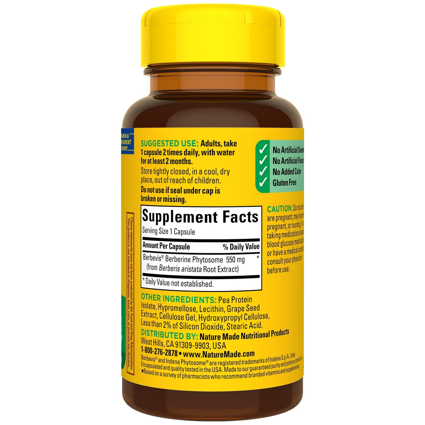 Nature Made Better Absorption Berberine Phytosome Capsules – 1100 mg Daily, 60 Capsules