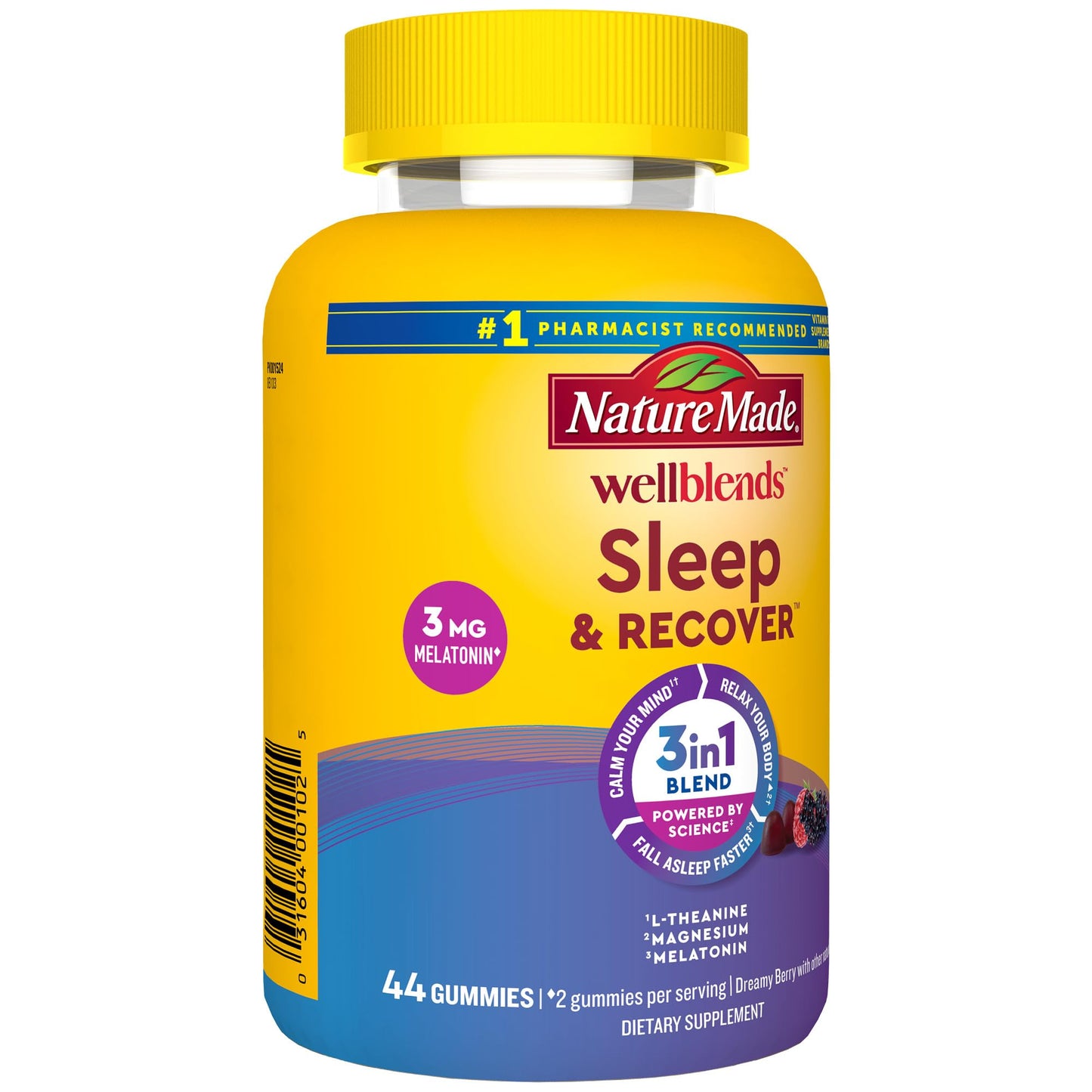 Nature Made Wellblends Sleep & Recover Gummies – Melatonin 3mg, L-Theanine 200mg, Magnesium 100mg (44 CT)