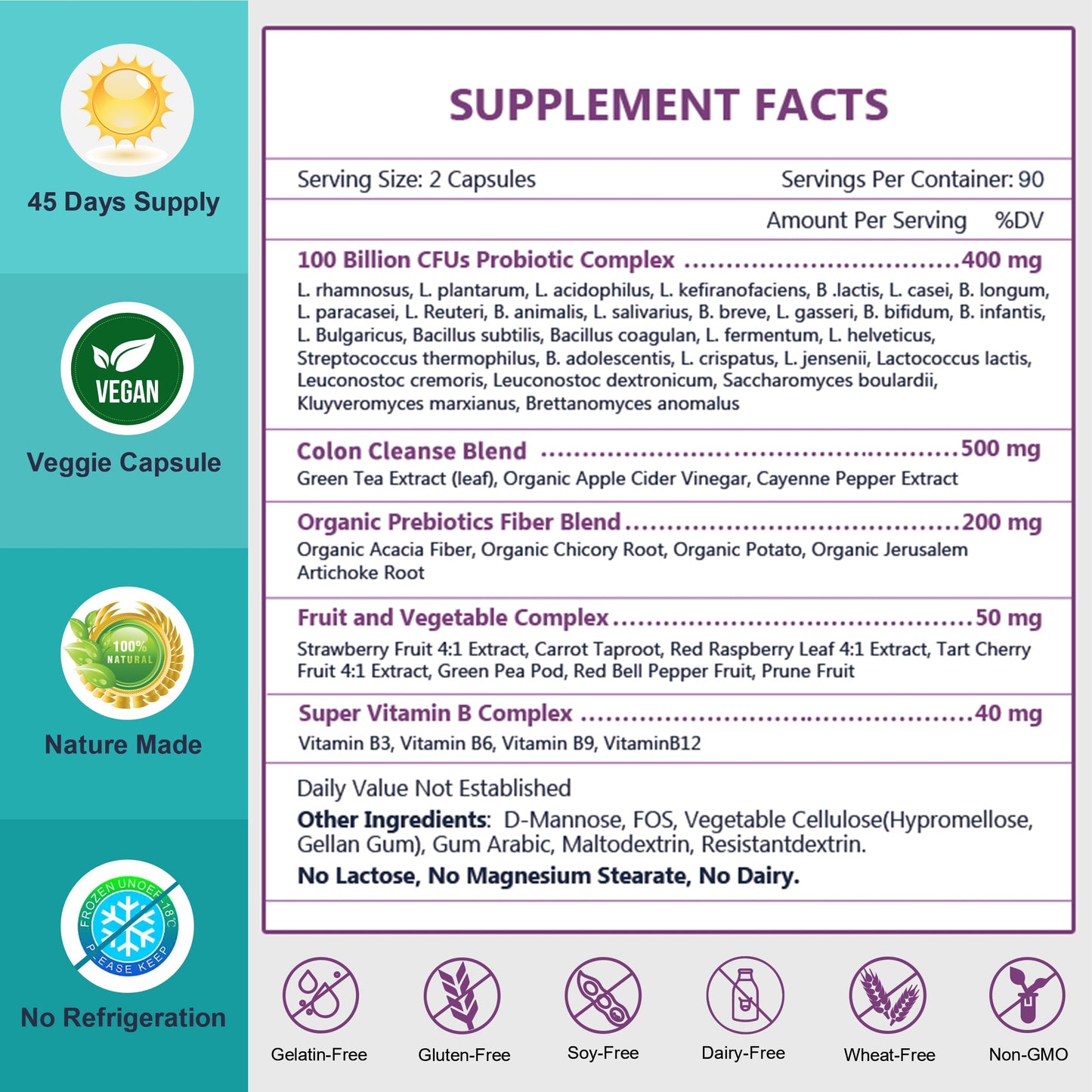 NATURE TARGET Probiotics for Women & Men – 100B CFU, 30 Strains, 180 Veggie Capsules per Pack, Pack of 2 (180 Days)
