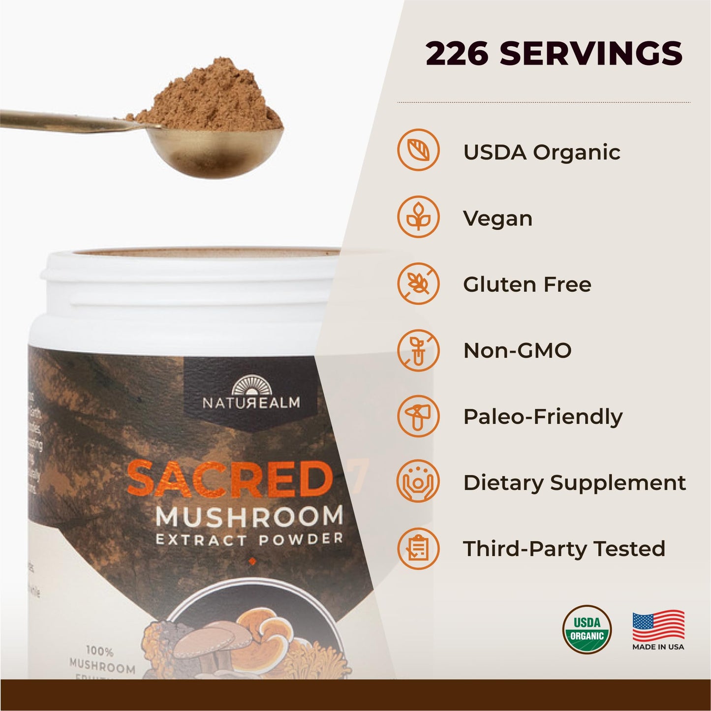 Naturealm Sacred 7 Mushroom Powder – 7-in-1 Blend (7 Month Supply) for Immune Support, Focus & Energy | Coffee Enhancer