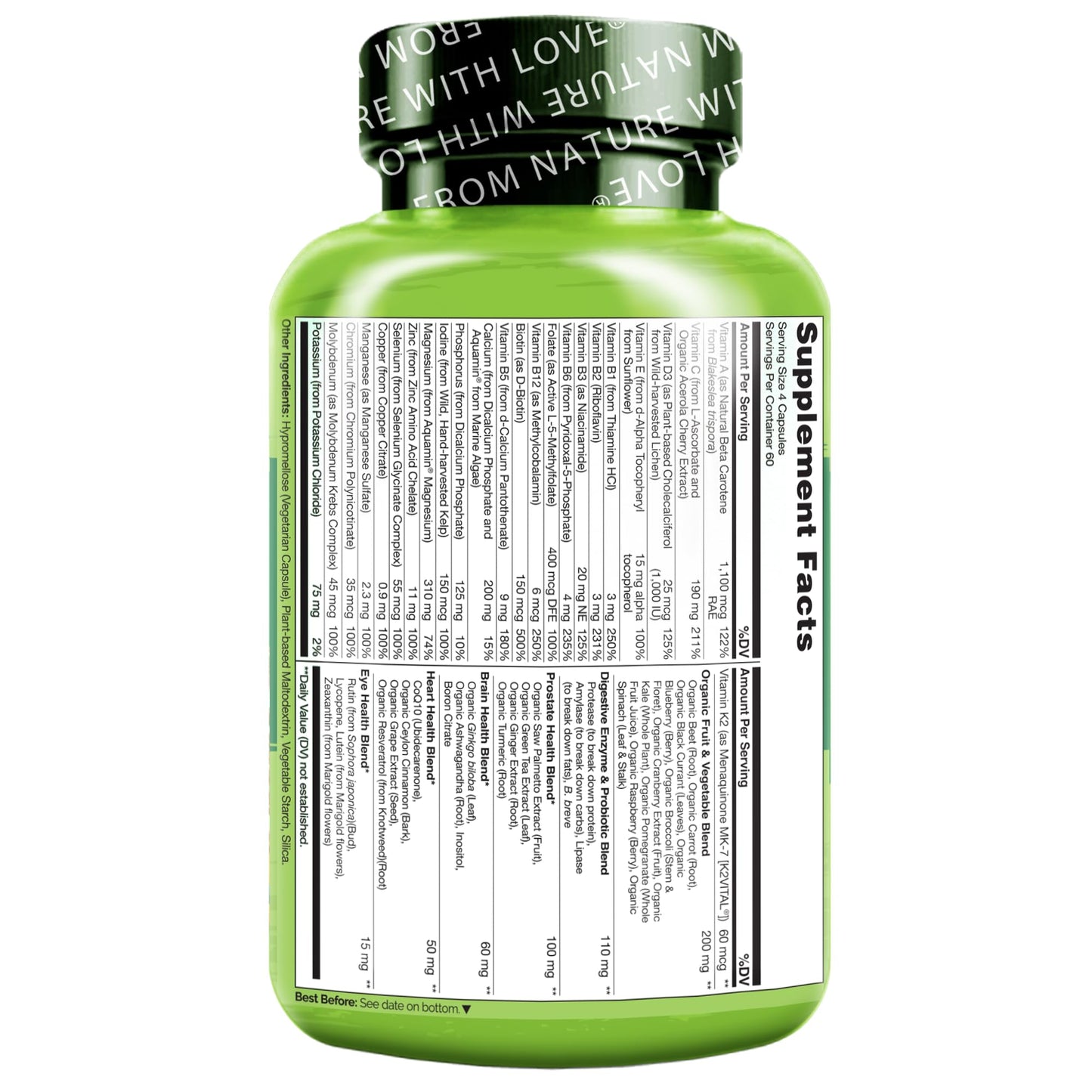 NATURELO Whole Food Multivitamin for Men 50+ – Plant-Based, 240 Capsules