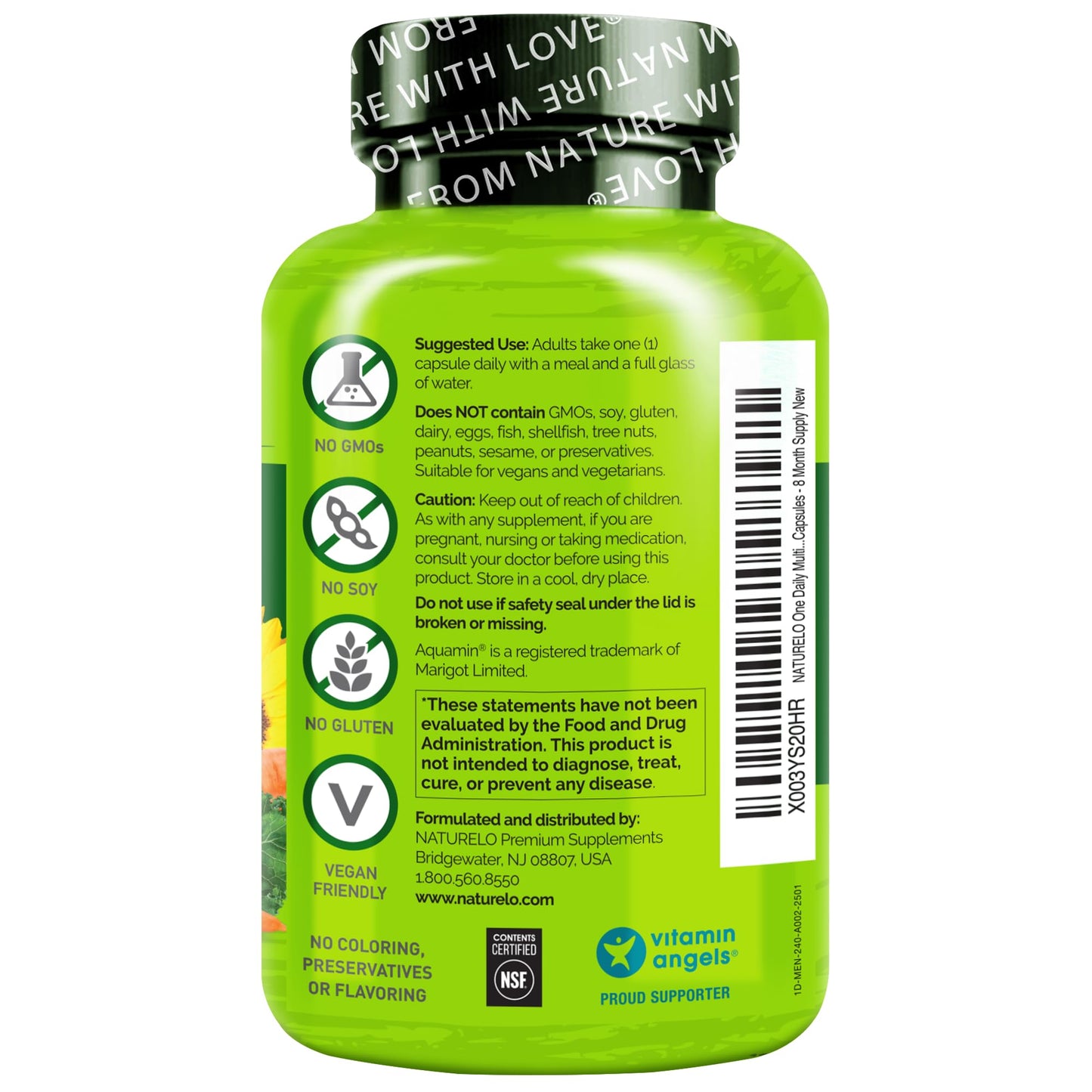 NATURELO Mens Multivitamins – One Daily Multivitamin for Men with Organic Whole Foods & High-Absorption Nutrients | Non-GMO, 240 Veggie Capsules