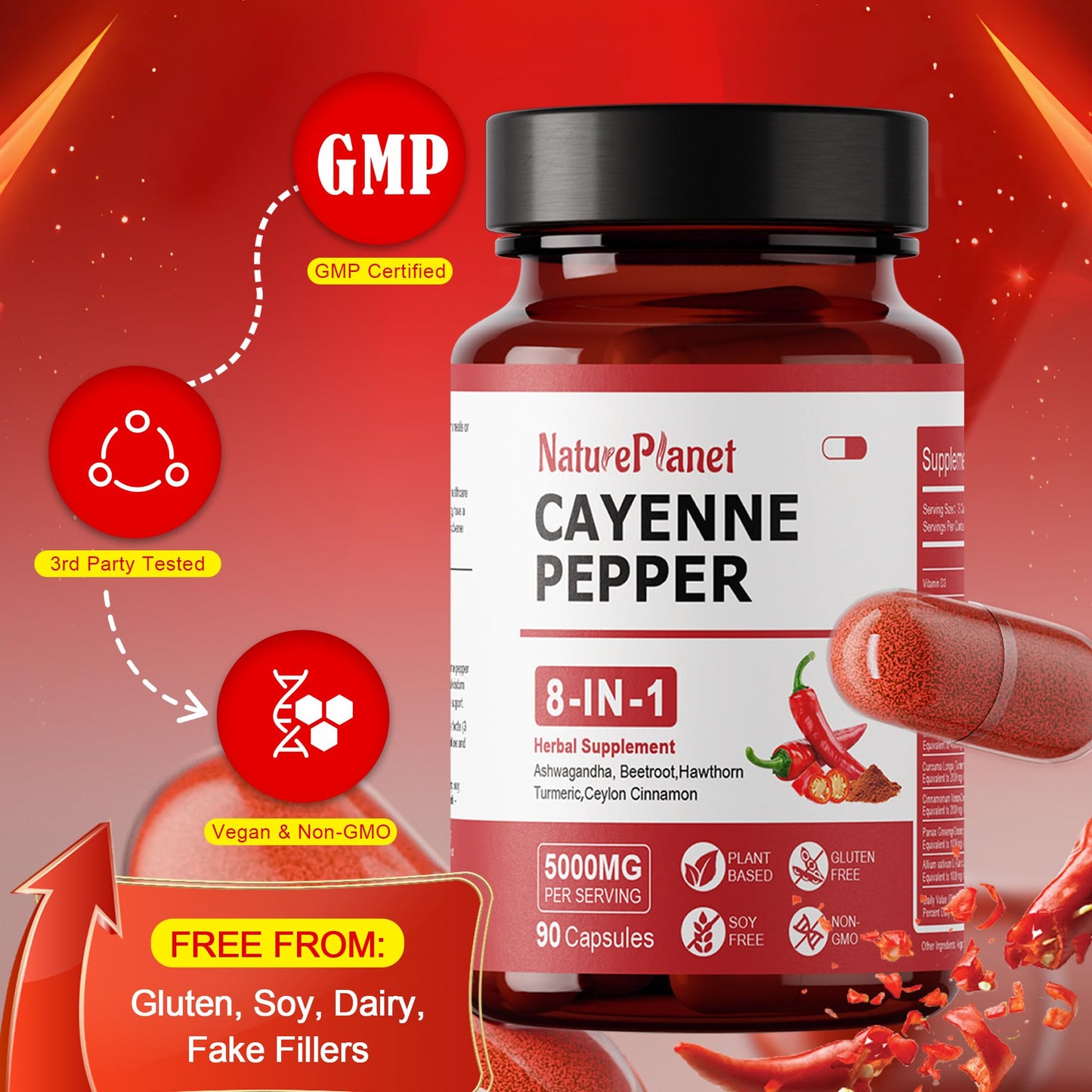NaturePlanet Cayenne Pepper Capsules Organic (90 Caps) – Immune & Circulation Support, Made in USA
