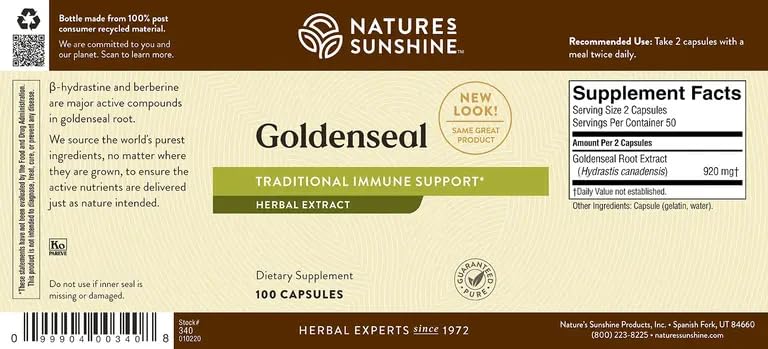 Nature's Sunshine Golden Seal 100 Capsules - Immune Support
