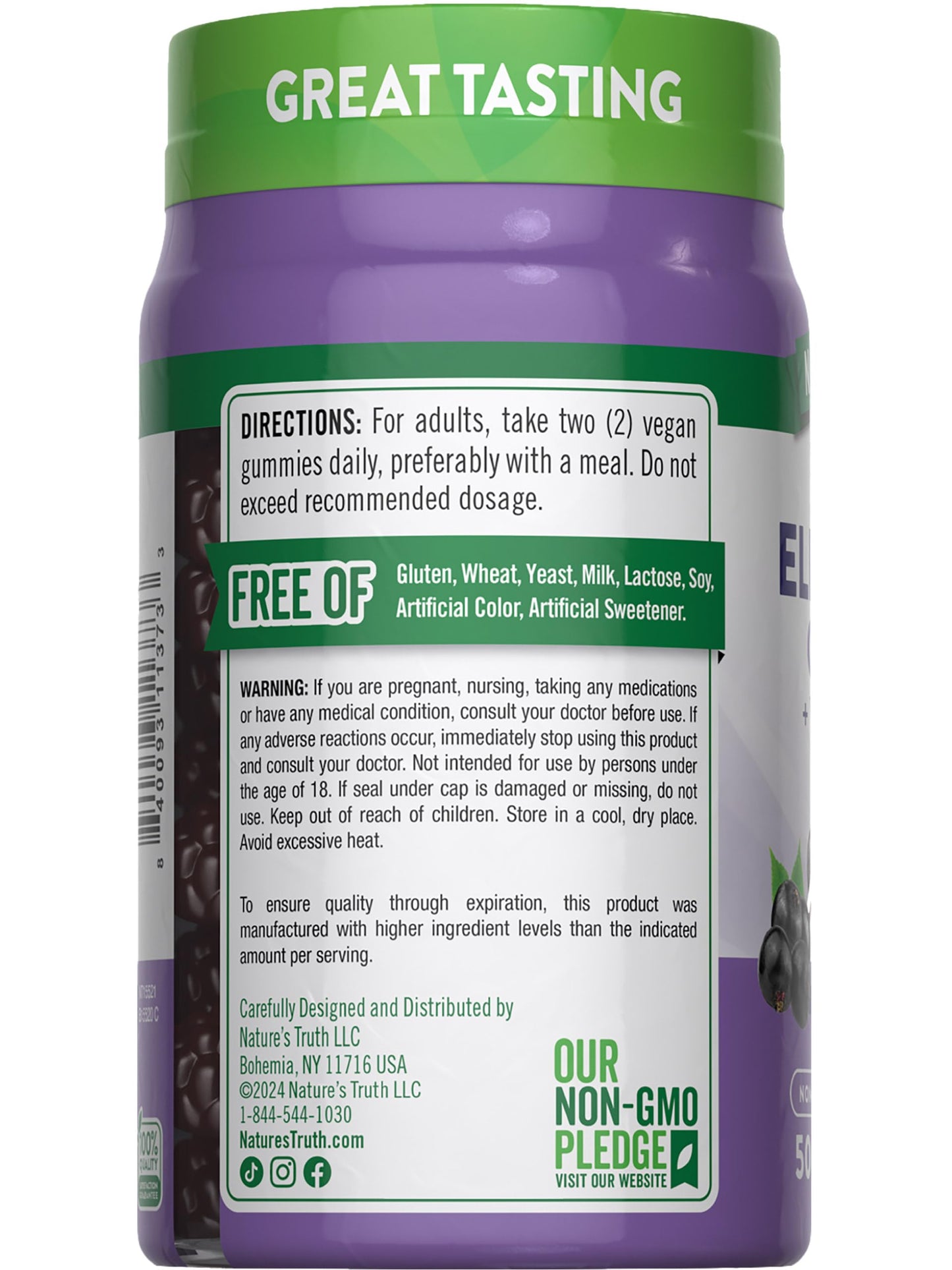 Nature's Truth Black Elderberry Gummies – Vegan, Gluten Free, Non-GMO | Vitamin C & Zinc