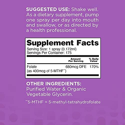 nbpure Methylfolate Vitamin B9 Spray Supplement – Liquid Folic Acid, 1 oz