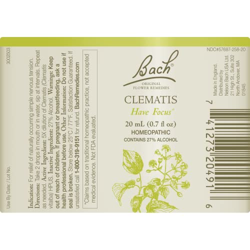 Bach Clematis Have Focus - Original Flower Remedies | 20mL Dropper