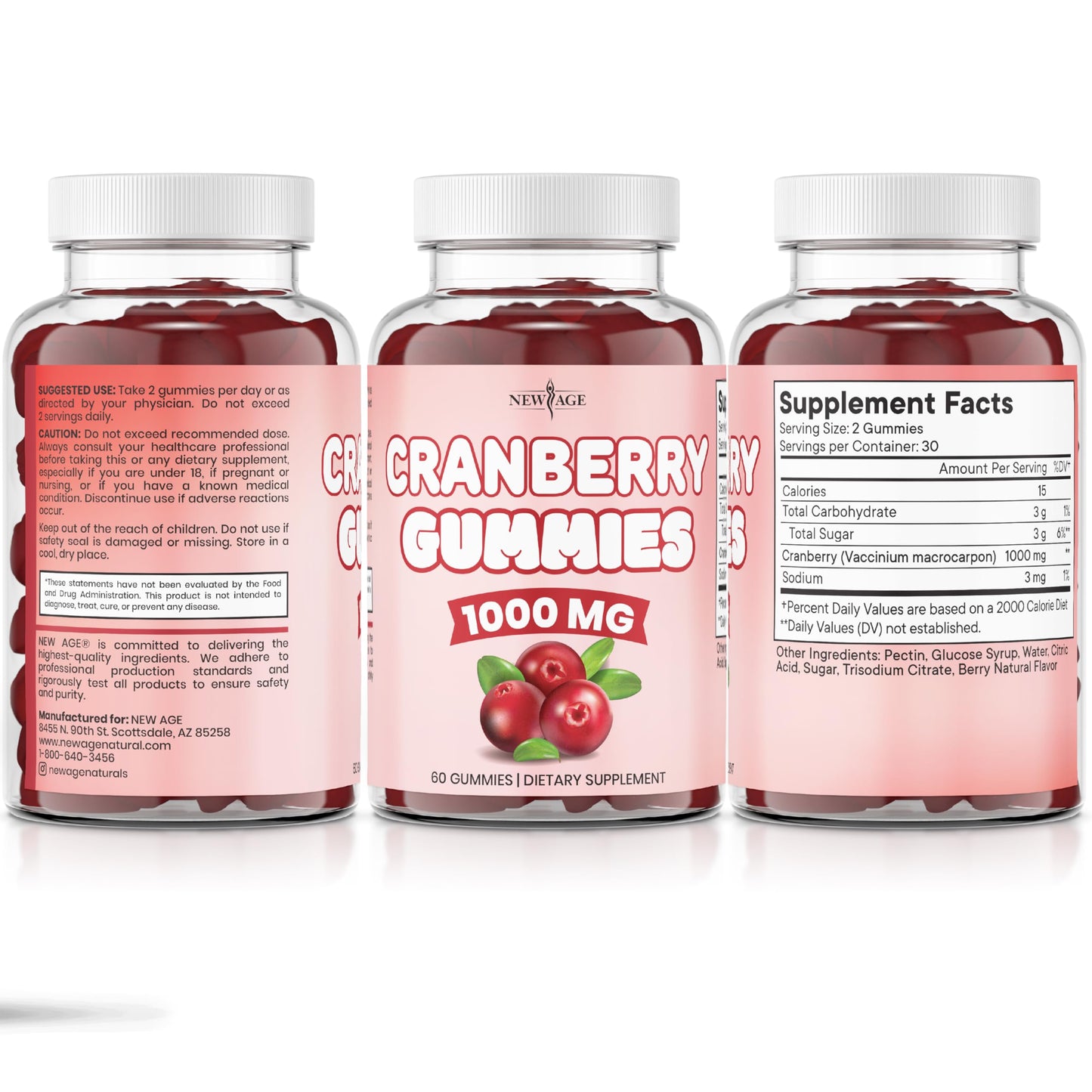 NEW AGE Cranberry Gummies – Urinary Tract Health, 1000mg, 180 Gummies (Vegetarian)