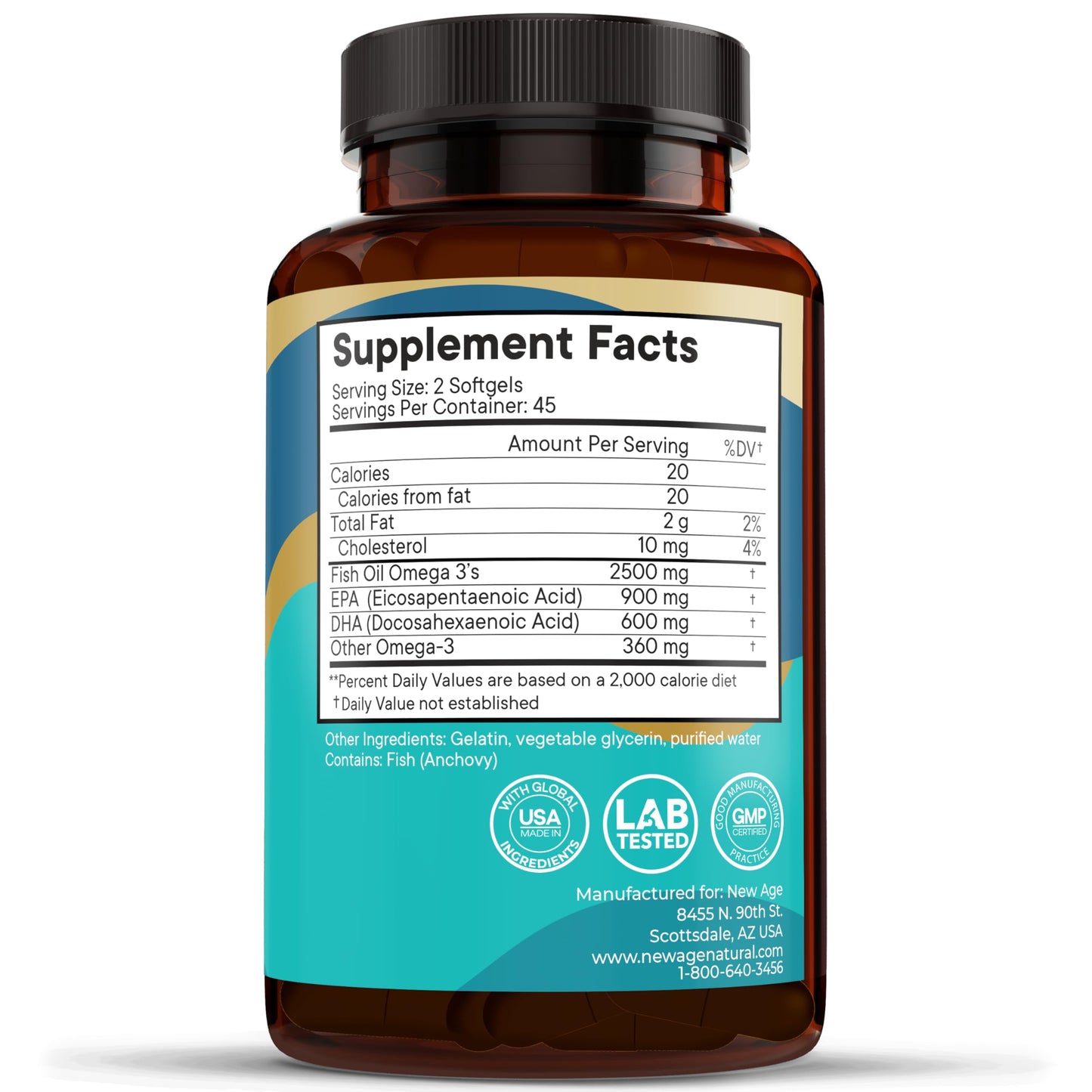 NEW AGE Omega 3 Fish Oil Supplement - Non-GMO, Gluten Free, EPA & DHA (270 Softgels, Pack of 3)