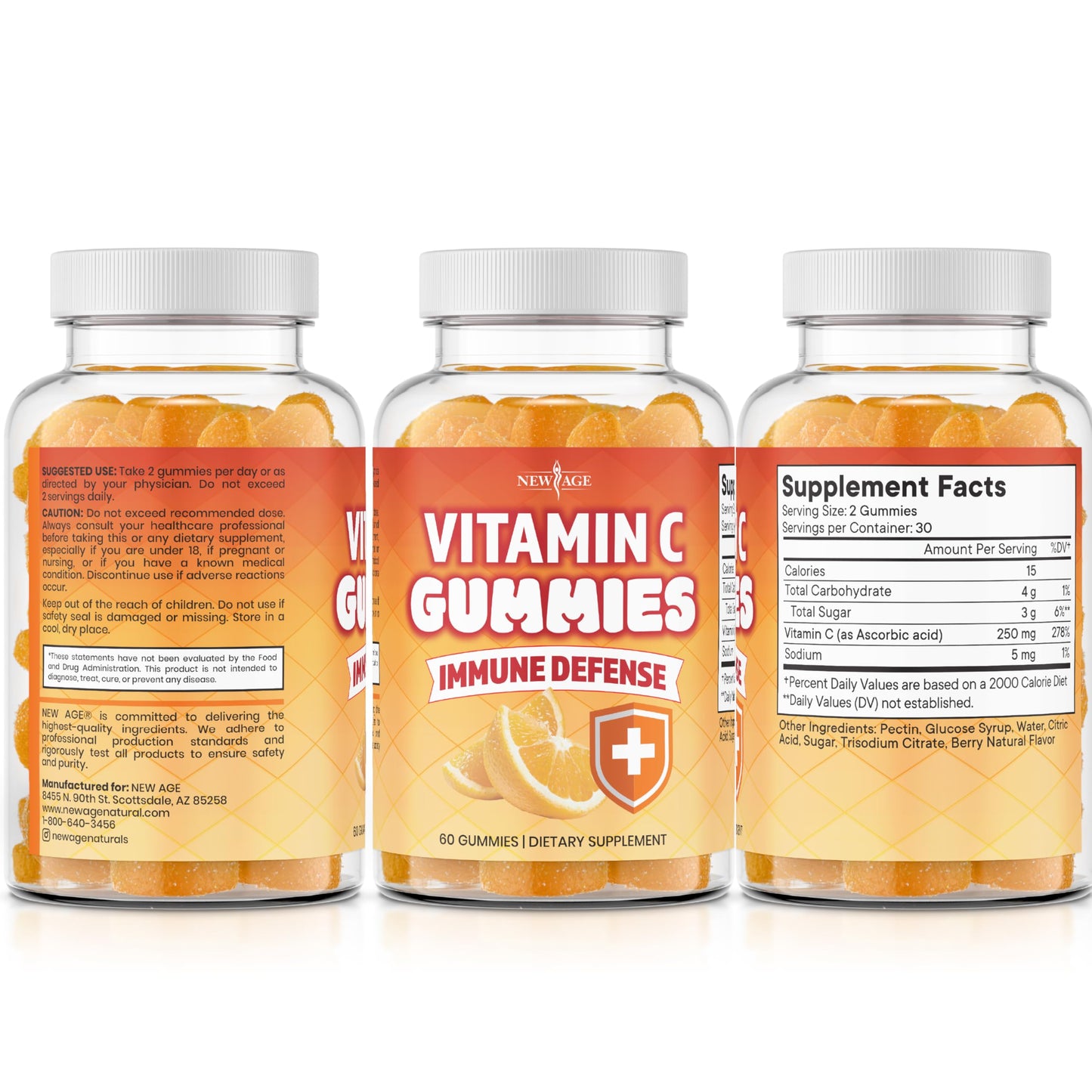 NEW AGE Vitamin C Gummies – Orange Flavor, Vegetarian, Gluten-Free (180 Gummies)