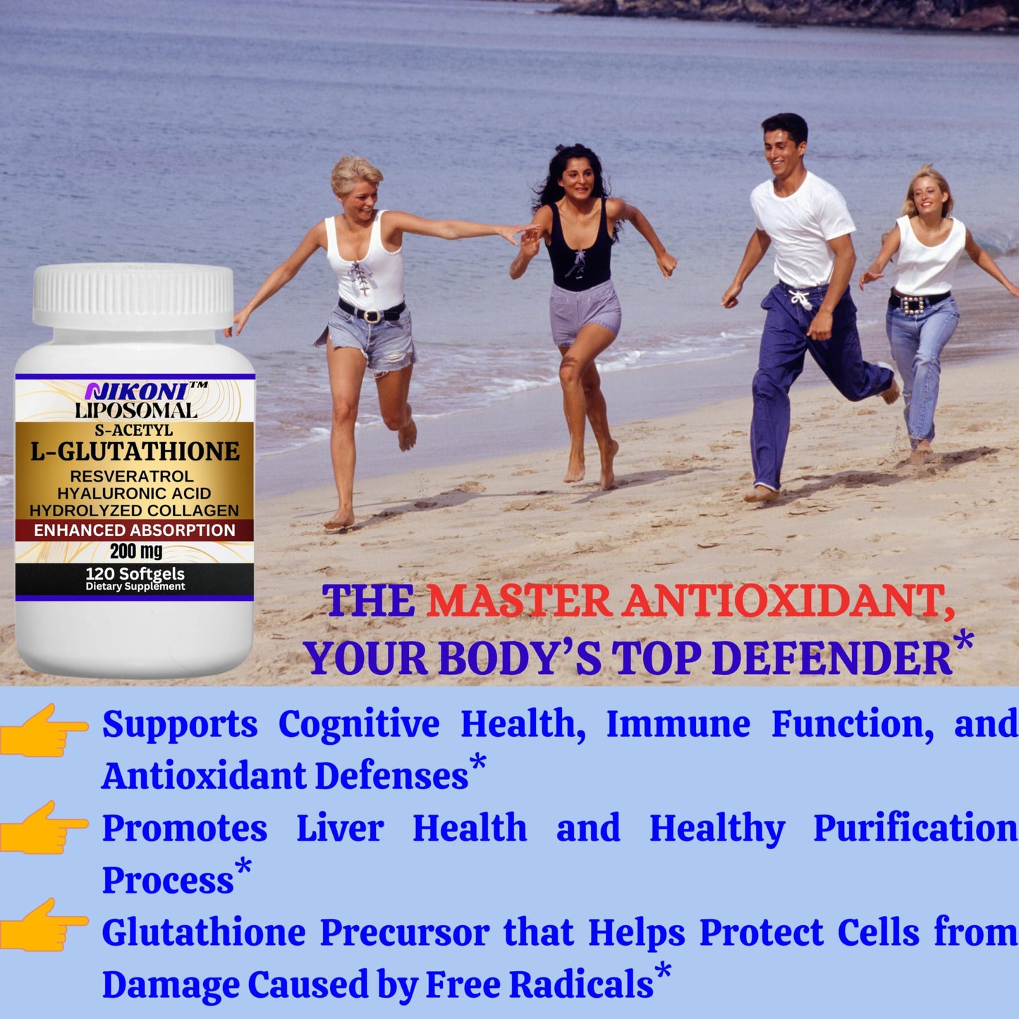 Nikoni Liposomal S-Acetyl L-Glutathione, Resveratrol, HA & Collagen - 500 mg