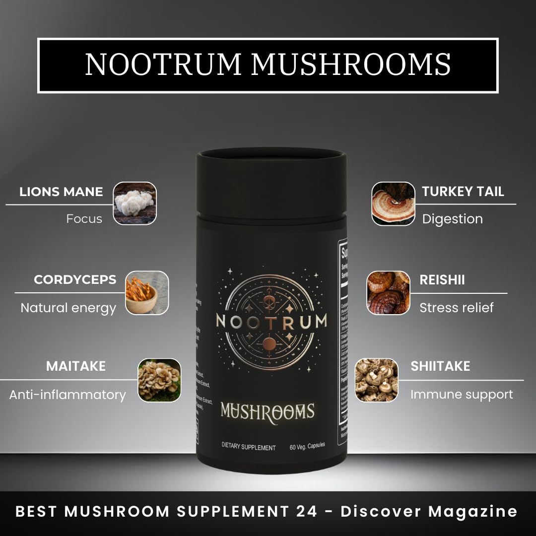 Nootrum Mushrooms | 1 Month Capsule Supply with Lion's Mane, Cordyceps & Reishi
