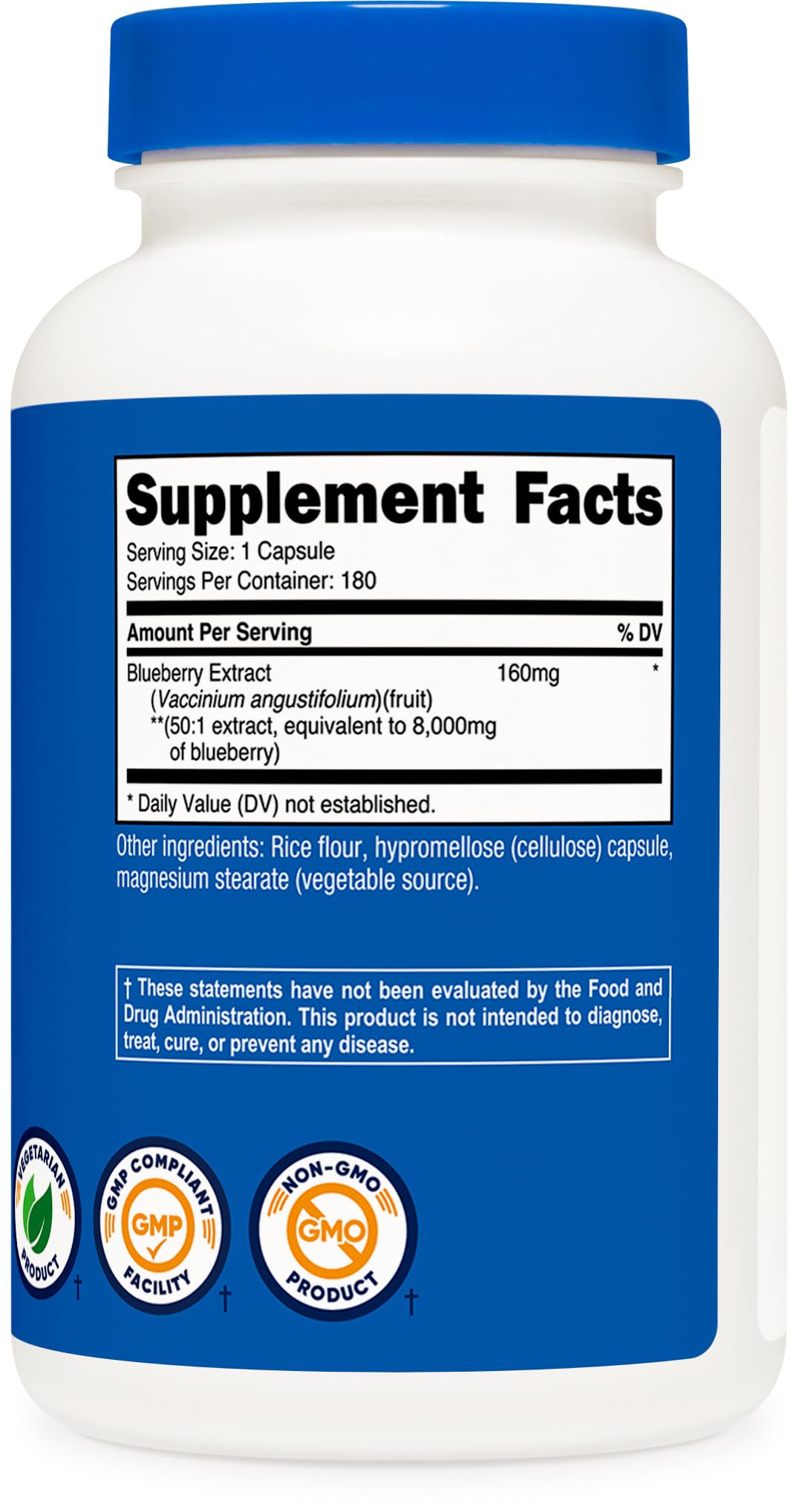 Nutricost Blueberry Extract 8000mg Equivalent (50:1) - 180 Vegetarian Capsules