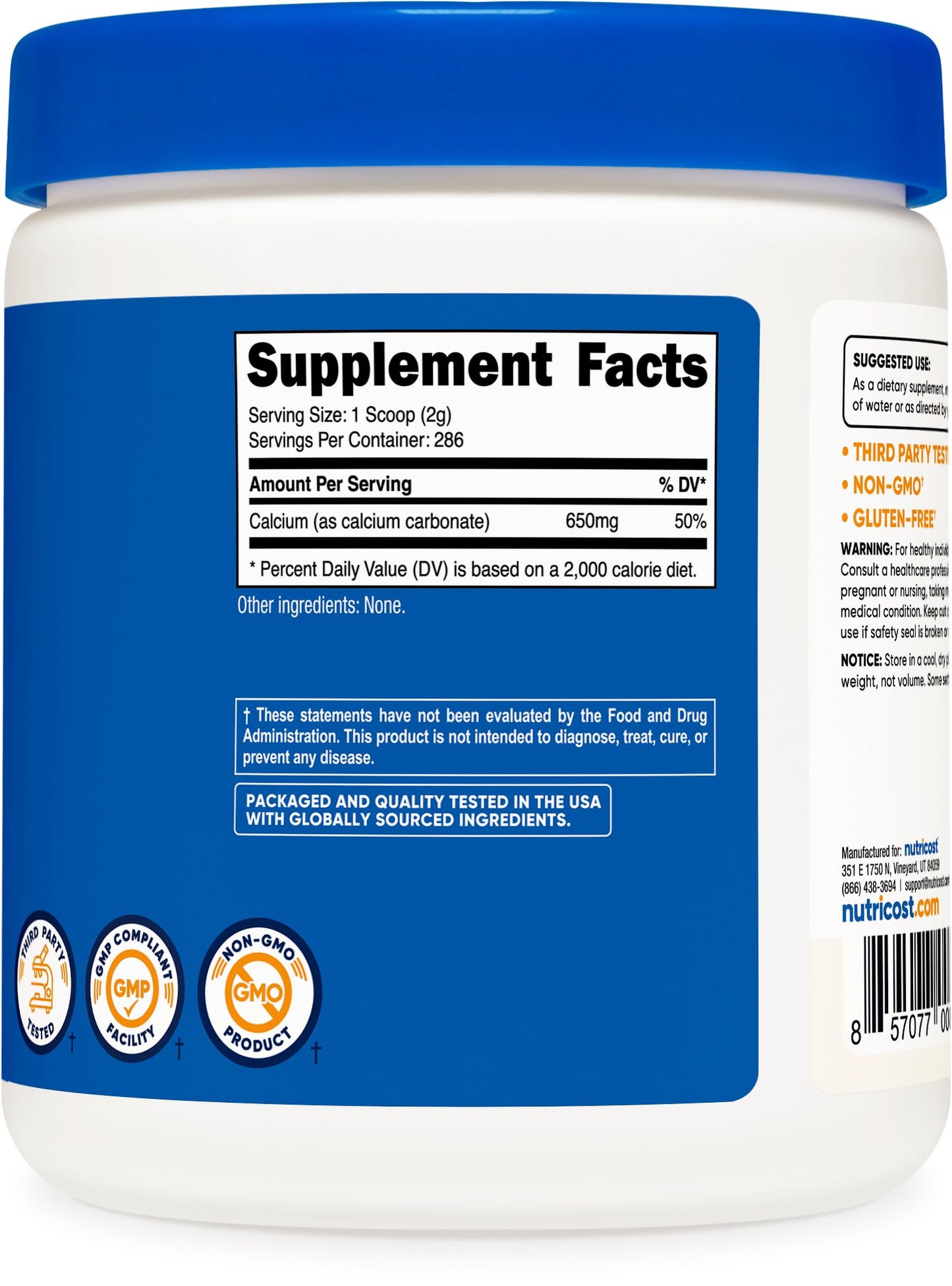 Nutricost Calcium Carbonate Powder 500 Grams | 650 mg per Serving