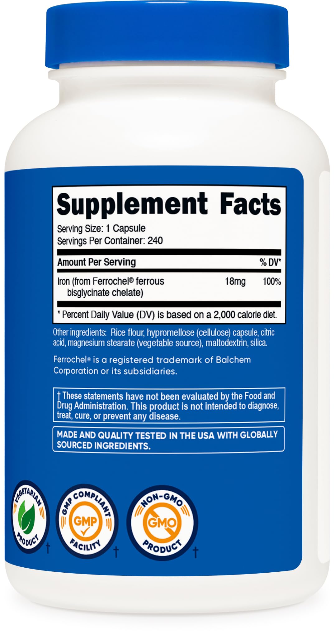 Nutricost Chelated Iron 18mg, 240 Capsules – Gluten Free & Non-GMO | Ferrochel