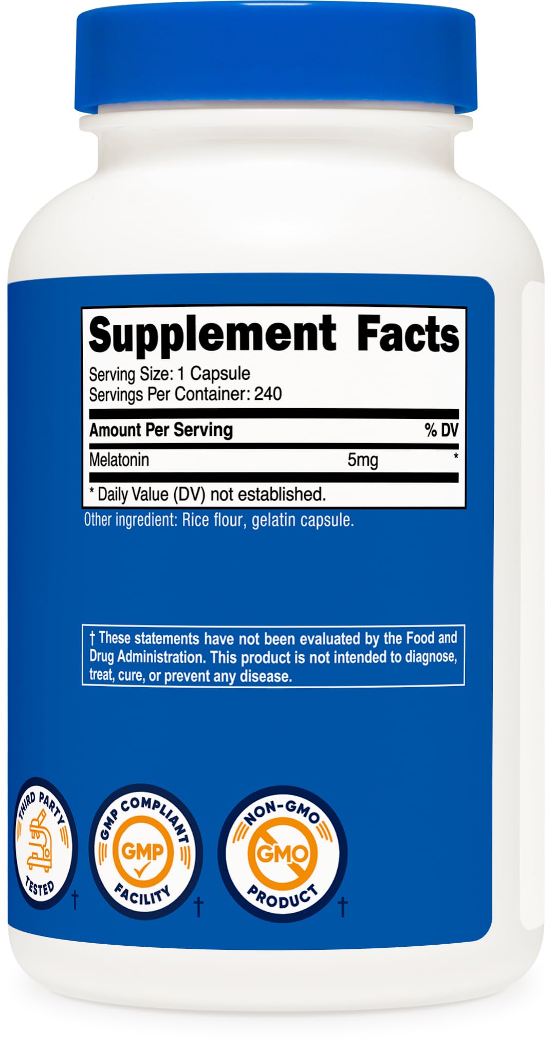 Nutricost Melatonin 5mg – 240 Capsules | 5mg Per Serving, Non-GMO, Gluten Free