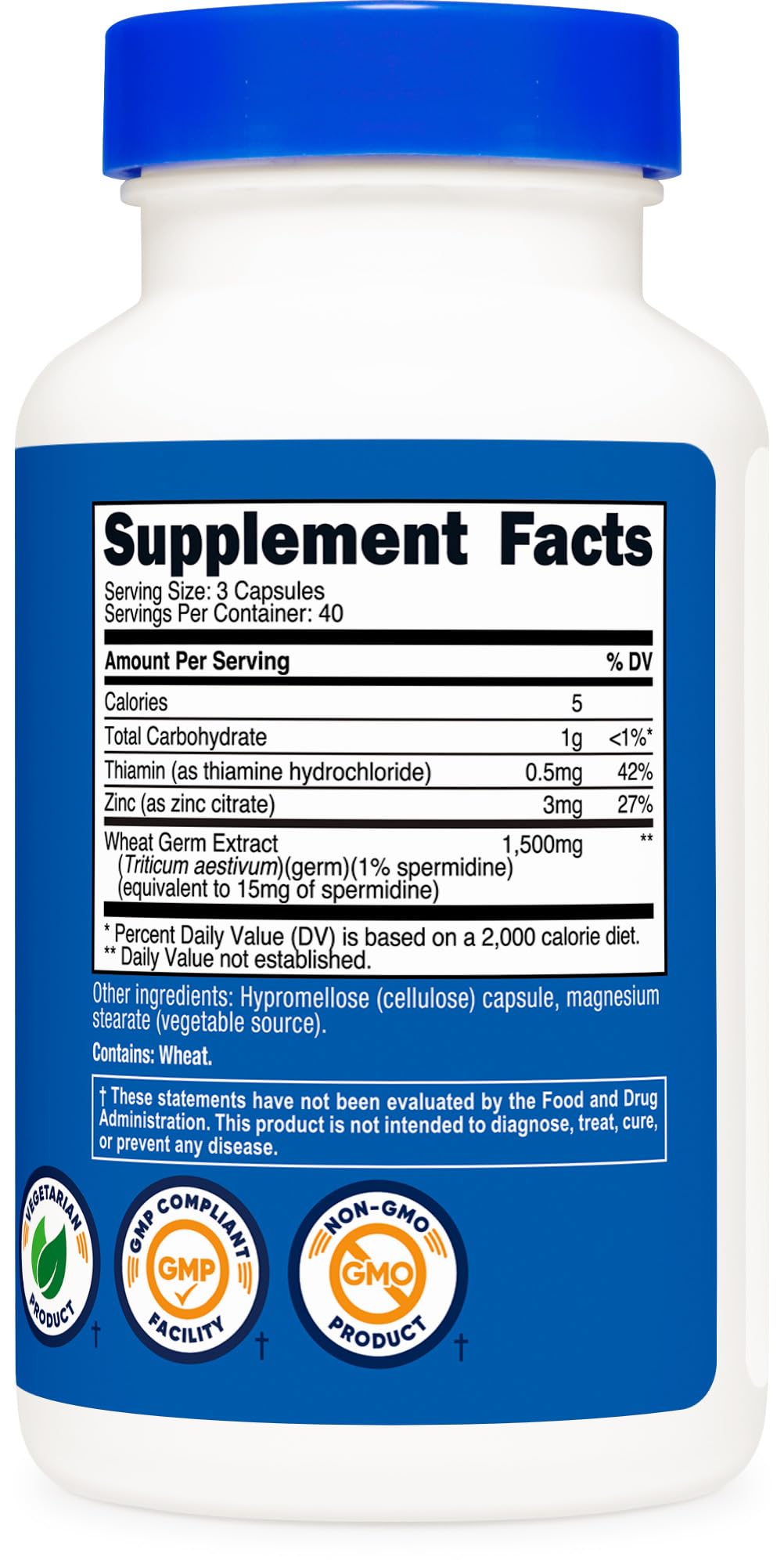 Nutricost Spermidine Wheat Germ Extract Supplement - 1500mg, 120 Capsules, 40 Servings