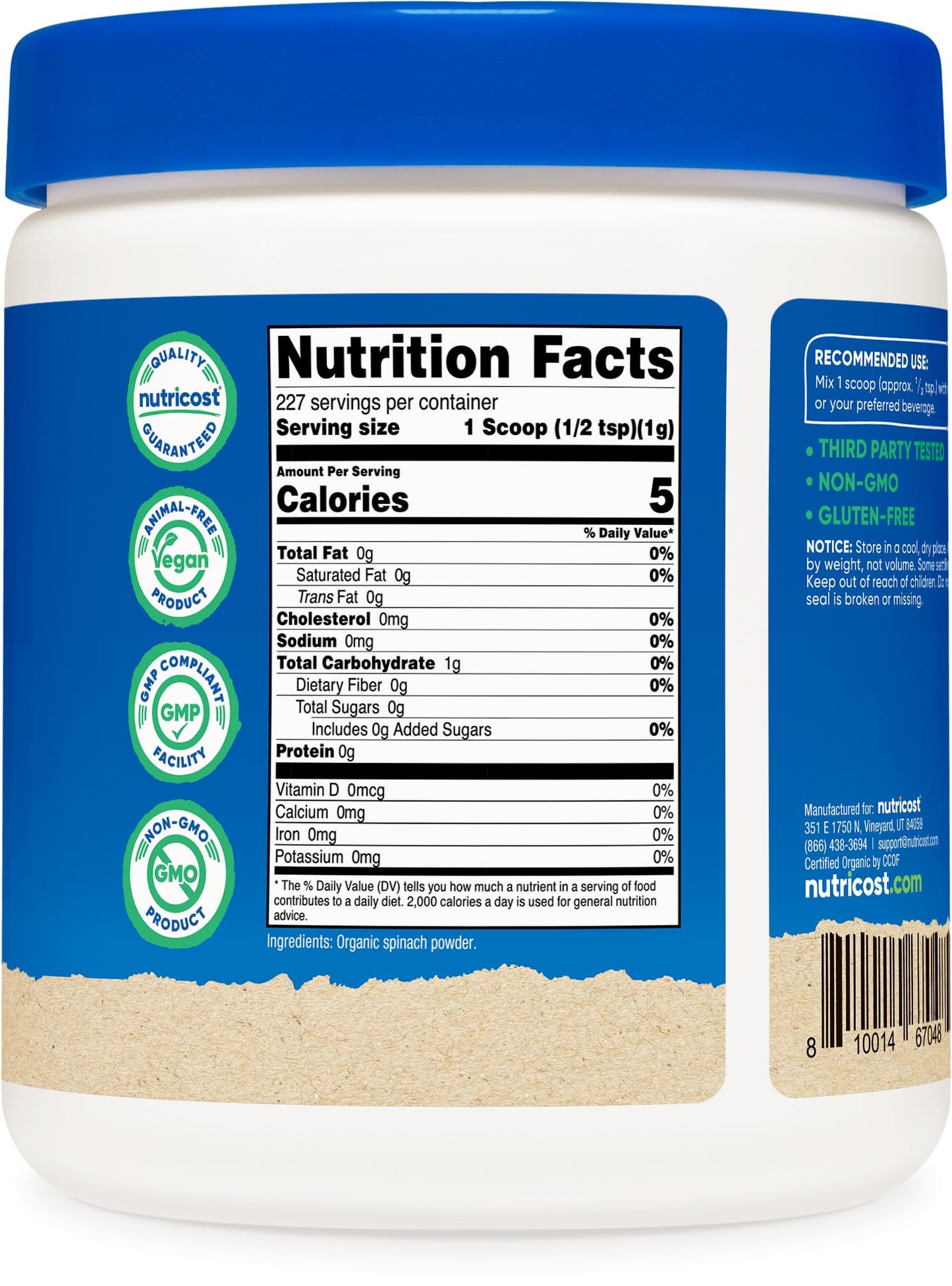 Nutricost Organic Spinach Powder 8oz – USDA Organic, Non-GMO, 56 Servings