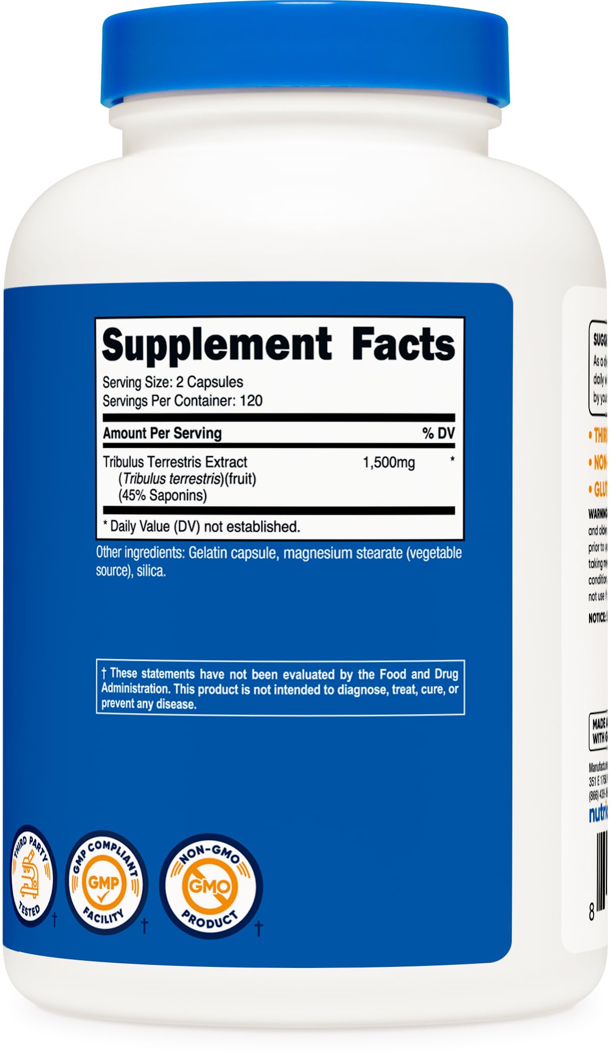 Nutricost Tribulus Terrestris 1500mg - 240 Capsules, 120 Servings, 45% Saponins, Non-GMO, Gluten Free