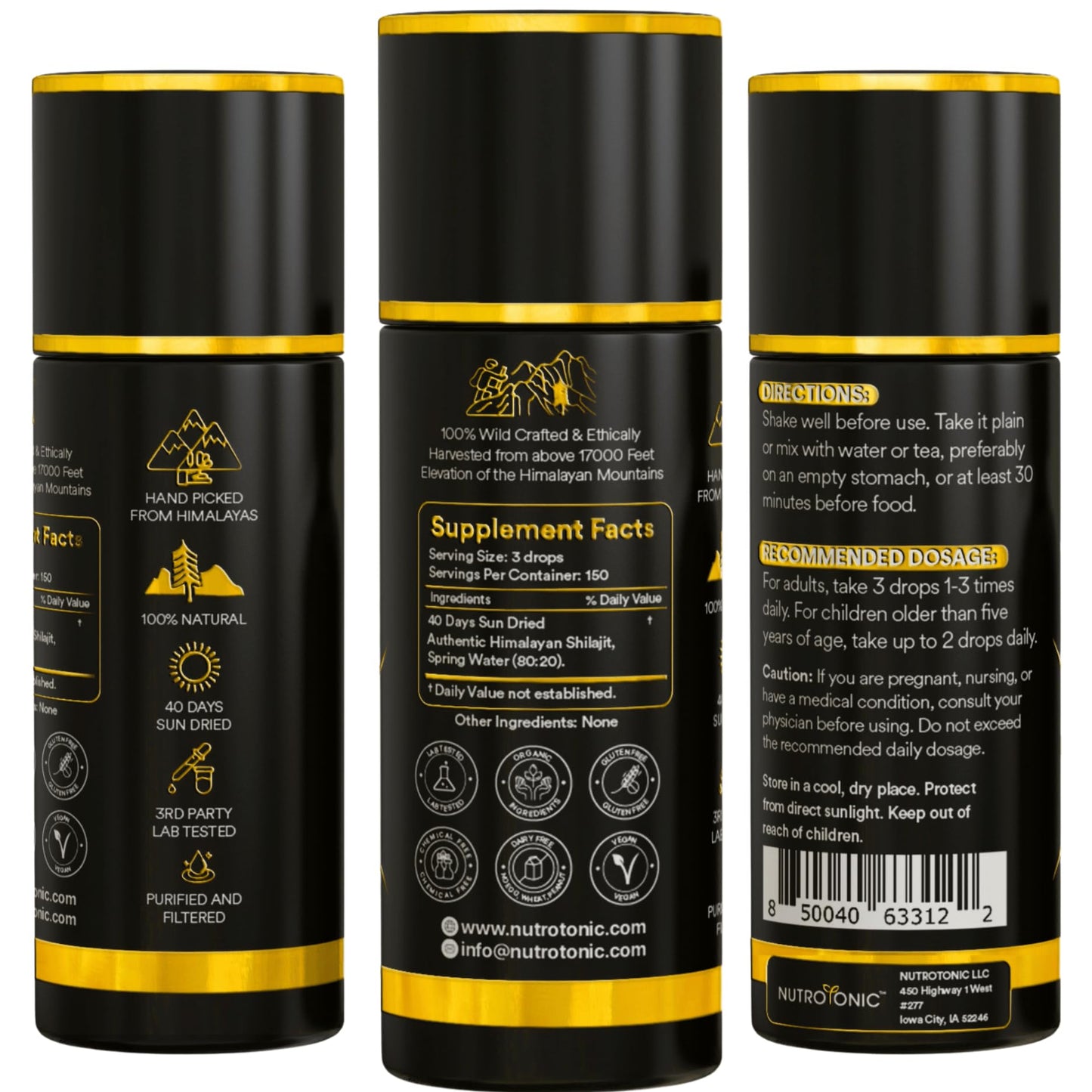 NutroTonic® Himalayan Shilajit Liquid Drops – 86% Fulvic, 10% Humic, Gold A+ (20ml)