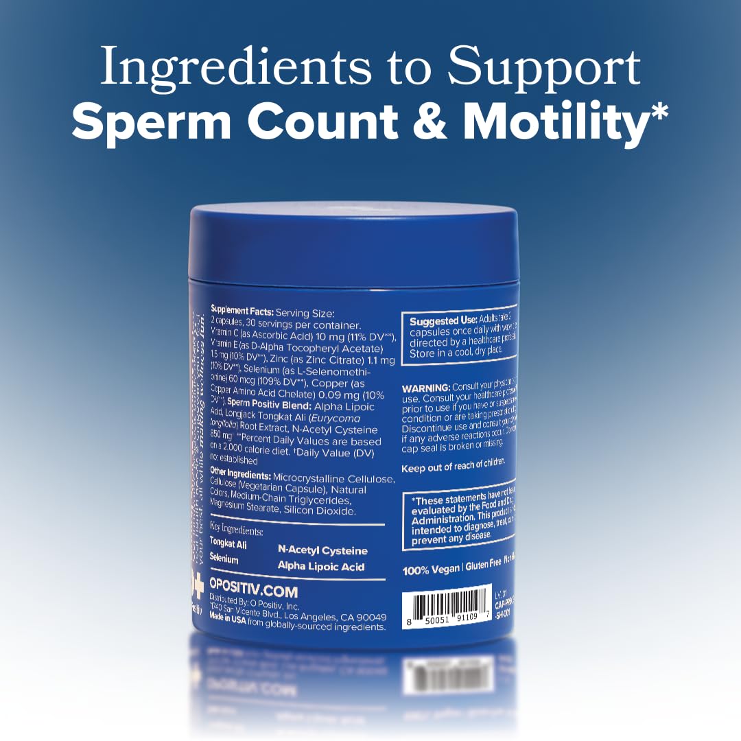 O Positiv Prego Sperm Health Capsules for Men – OBGYN-Formulated with Tongkat Ali, NAC & Alpha Lipoic Acid (60 Count)