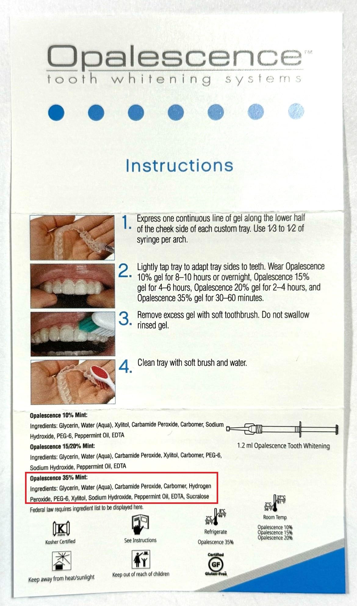 Opalescence 35% CP Mint Gel Syringes Refill Kit (4 Syringes) – Ultradent 5197-2tb