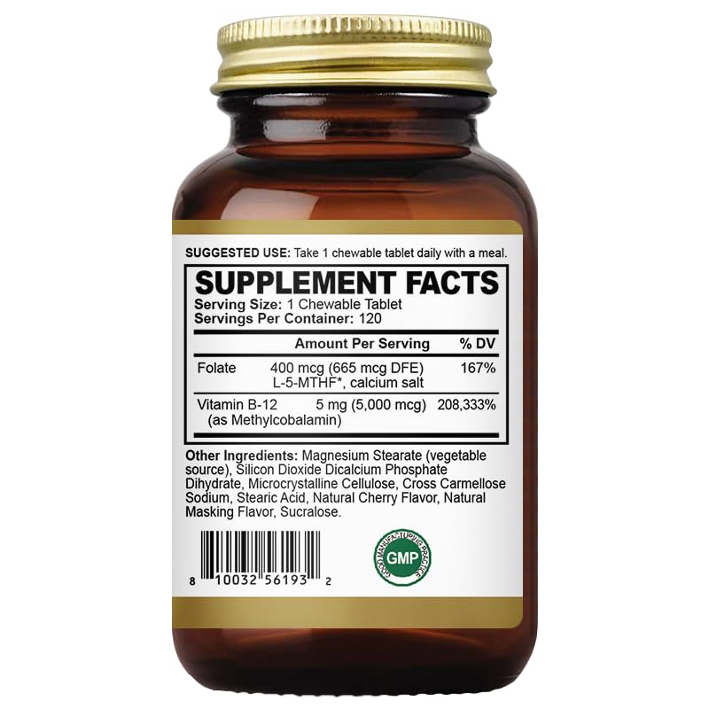 Oppuland Methyl B-12 5000mcg Chewable with Folate – Vegan B12, 120 Count
