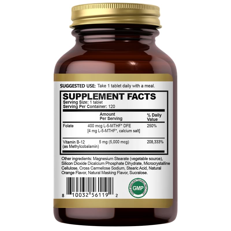 Oppuland Methyl B-12 5000mcg Chewable with Folate – Vegan Sublingual Tablets (Orange) – 120 Count