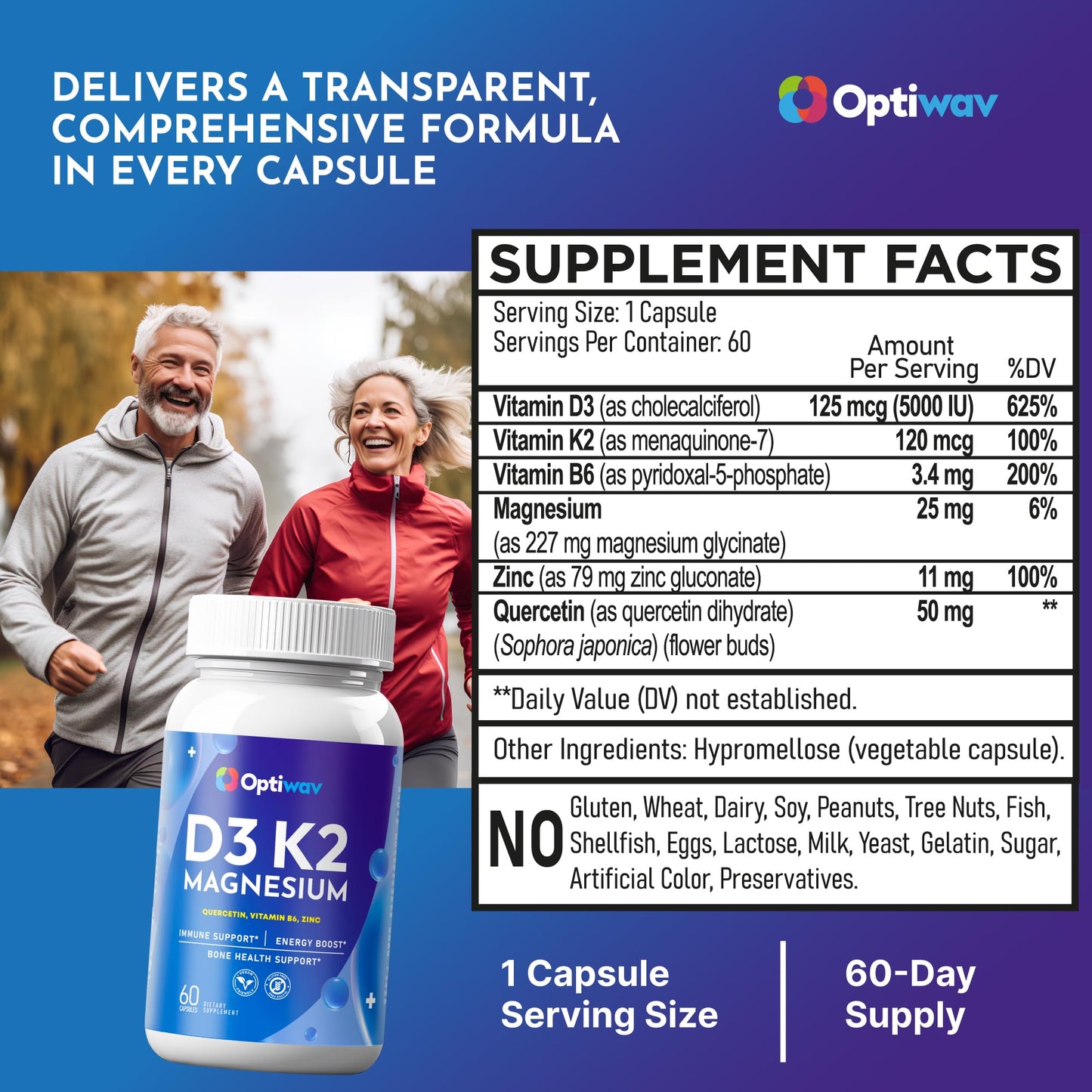 Optiwav D3 K2 Magnesium - Bone Health, Immune & Energy Support