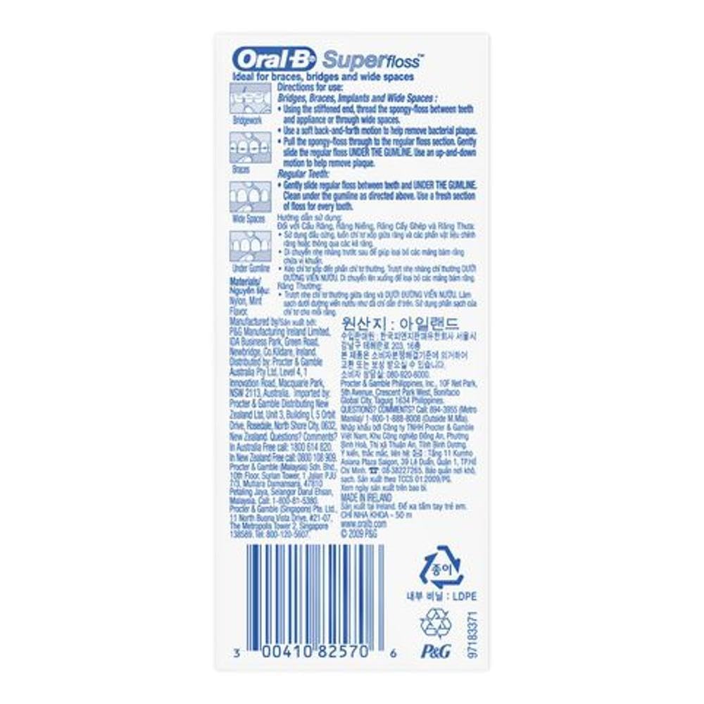 Oral-B Super Floss Mint – Pre-Cut Strands 50 ea, Pack of 18