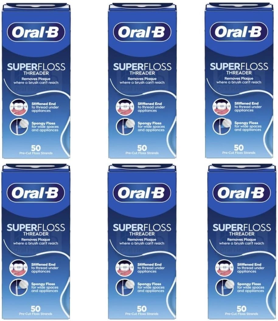 Oral-B Super Floss Threader Dental Floss – Mint, 50 Pre-Cut Strands (Pack of 6)