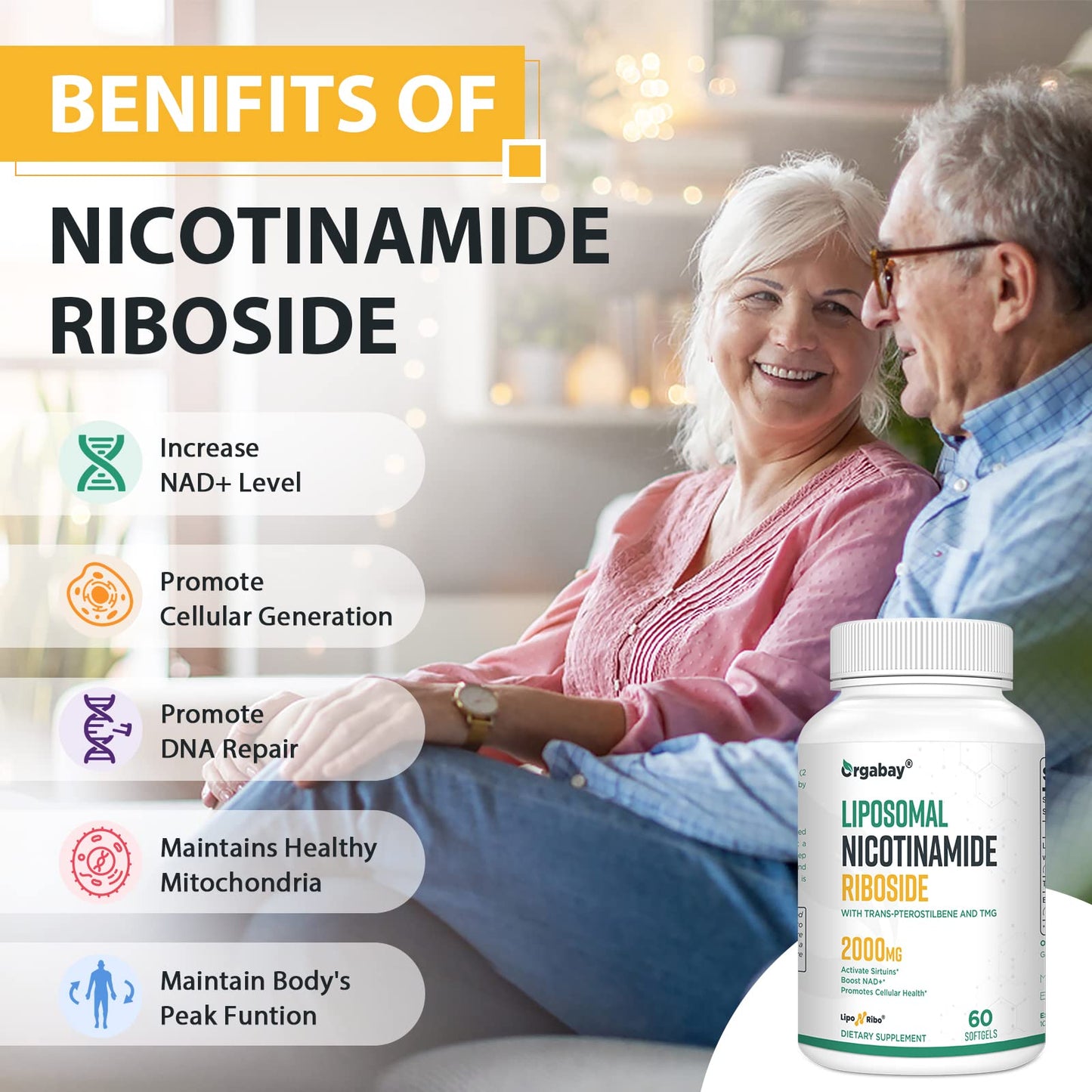 Orgabay Liposomal Nicotinamide Riboside 2000 MG with TMG and Pterostilbene – NAD+ Support for Healthy Aging (480 Softgels)