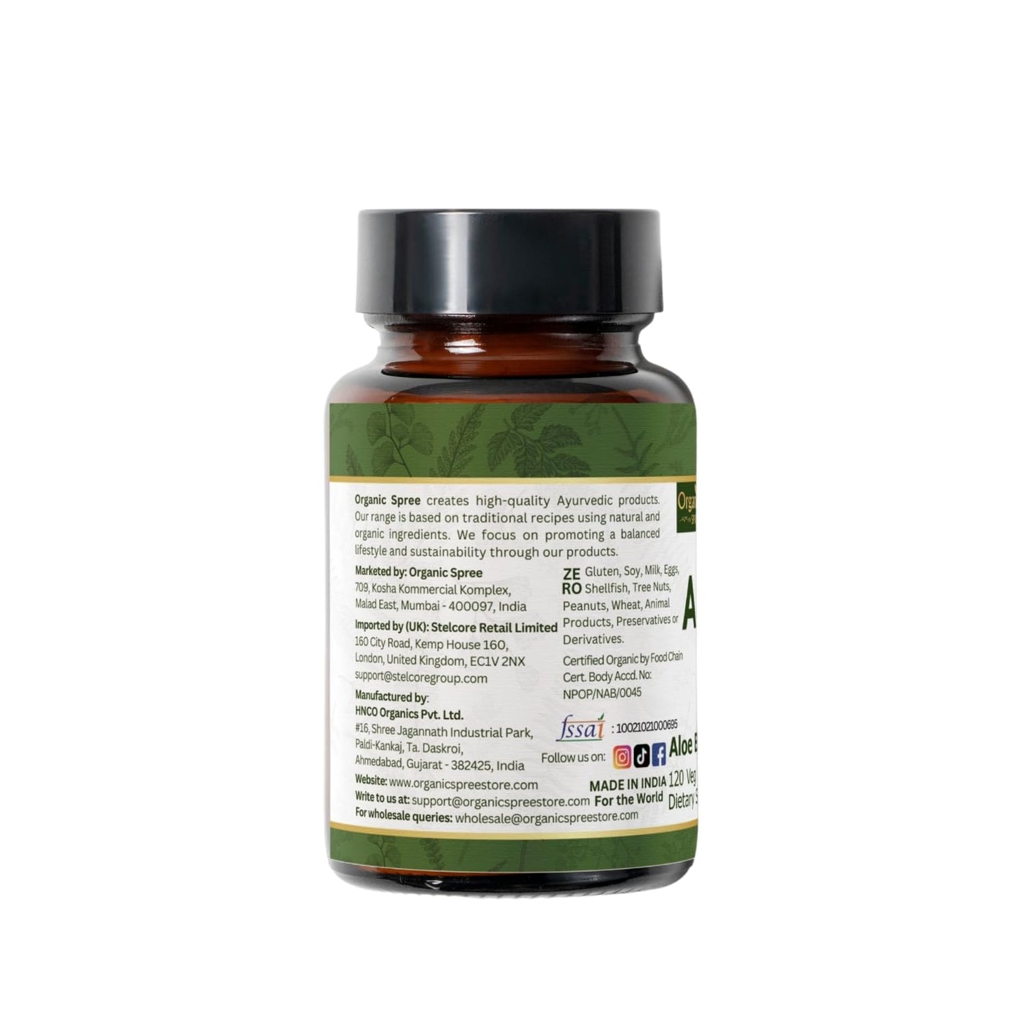 Organic Spree Aloe Vera Tablets – USDA Organic | Digestion & Skin Health | 120 Tablets