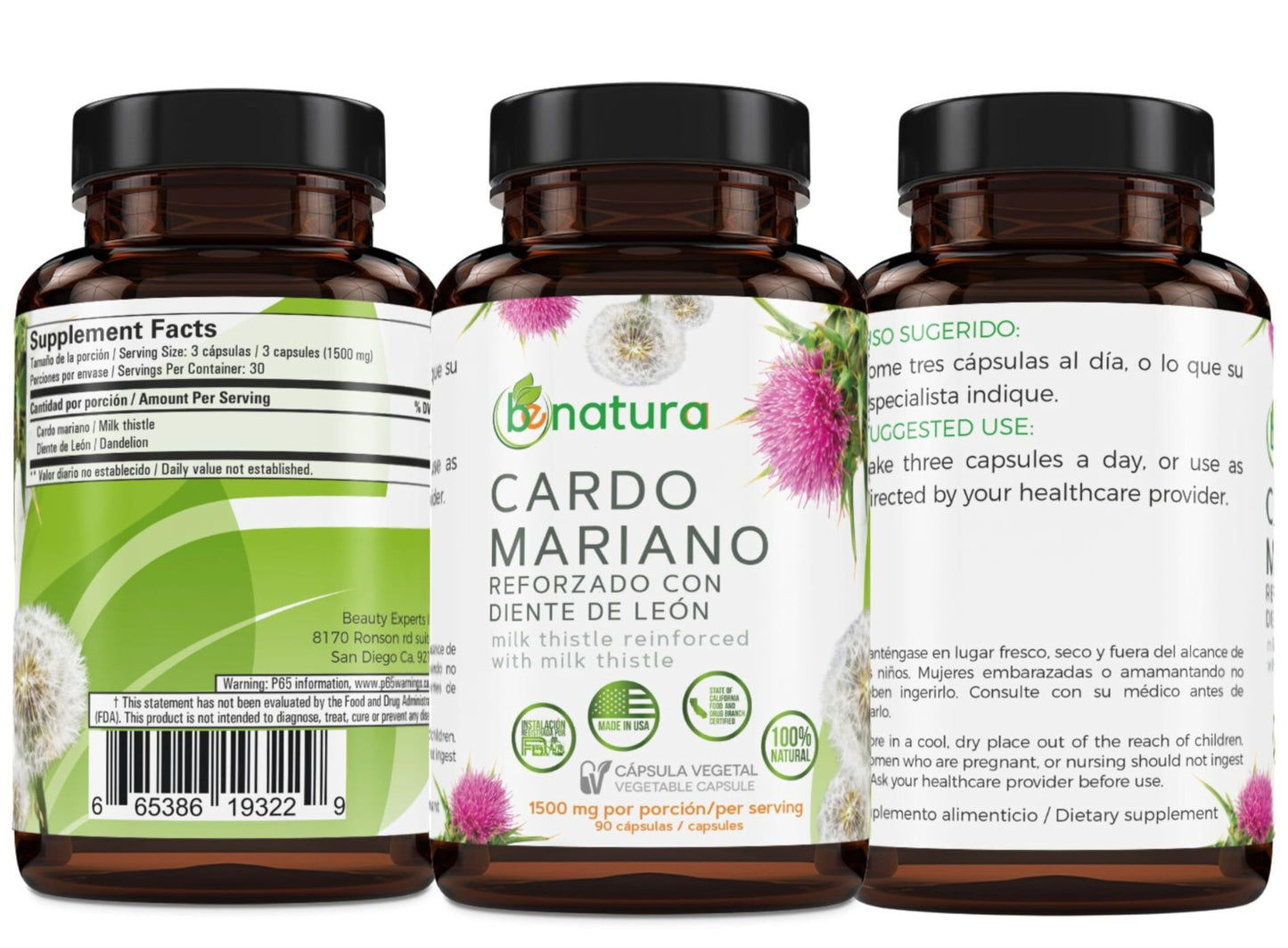 Milk Thistle + Dandelion Root — 90 Veggie Capsules | 1500 mg per Serving | Liver Health & Detox | 100% Natural | Made in USA | BexpertsUSA
