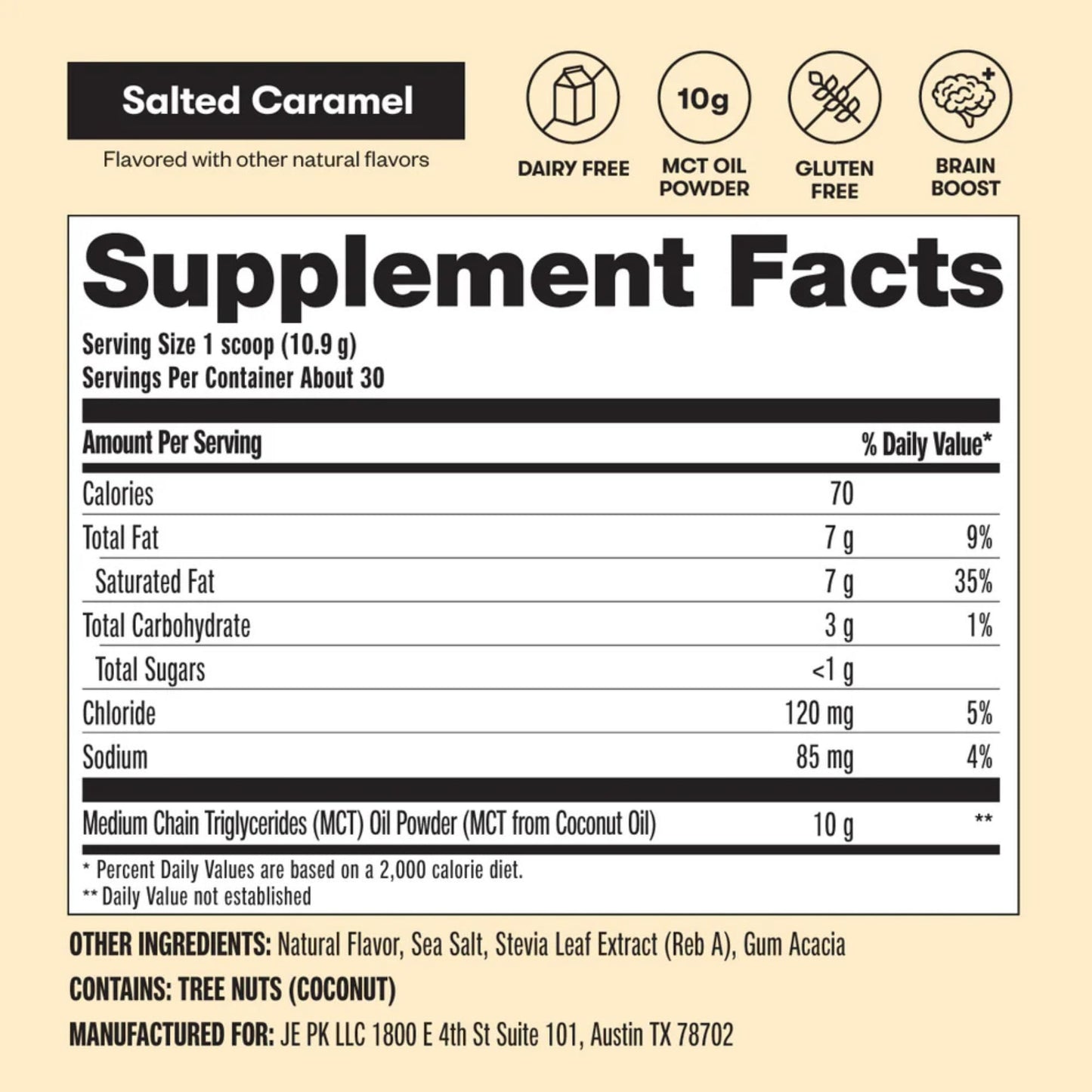 Perfect Keto 7g MCT Oil Powder – Salted Caramel Non-Dairy Keto Coffee Creamer, 30 Servings