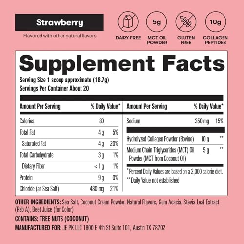 Perfect Keto Collagen Peptides with MCT Oil – Grass-Fed Type I & III, Strawberry Flavor
