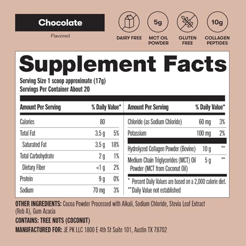 Perfect Keto Collagen Peptides with MCT Oil – Grass-Fed, Low Carb, Chocolate