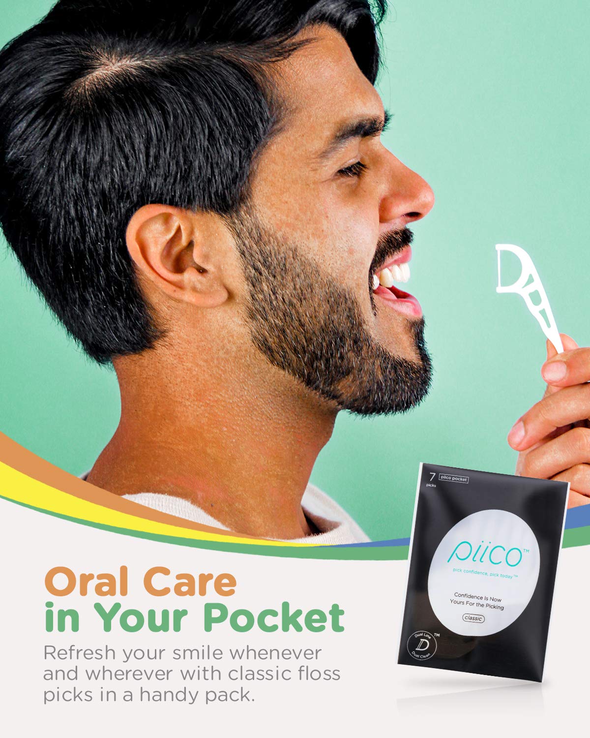 Piico Unflavored Kids Floss Picks - No Fluoride Twin-Line Dental Flossers | 300 Dino Playground & Travel Case