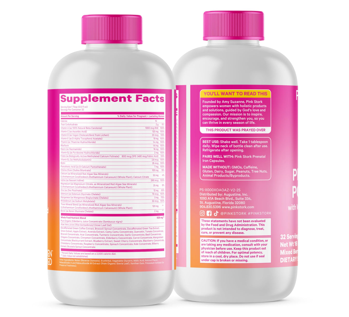 Pink Stork Liquid Prenatal Vitamins for Women – Berry Flavor, Organic Whole-Food Blend, 32 Servings