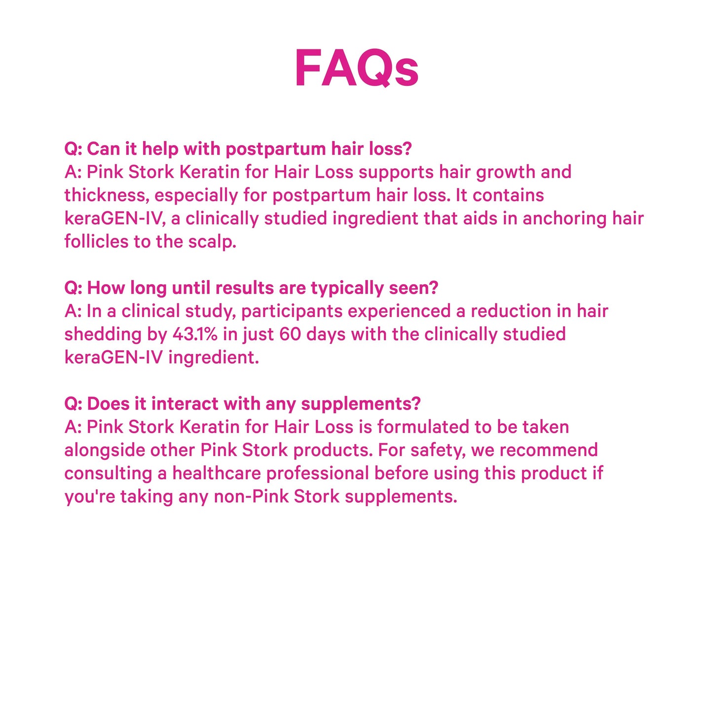 Pink Stork Keratin Hair Loss Supplement for Women | KeraGEN-IV Hair Growth & Postpartum Support