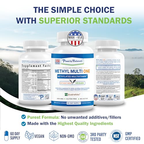 Power By Naturals Methyl Multi One – Iron-Free Methylated Multivitamin for Energy & MTHFR Support (60 capsules, 2-pack)