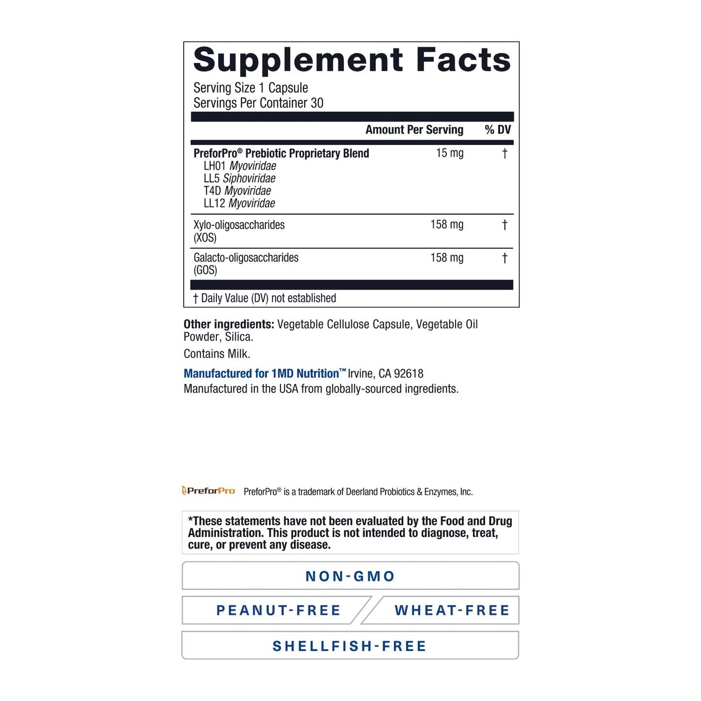 1MD Nutrition PreBioMD – Prebiotic with PreforPro® | Digestive Health