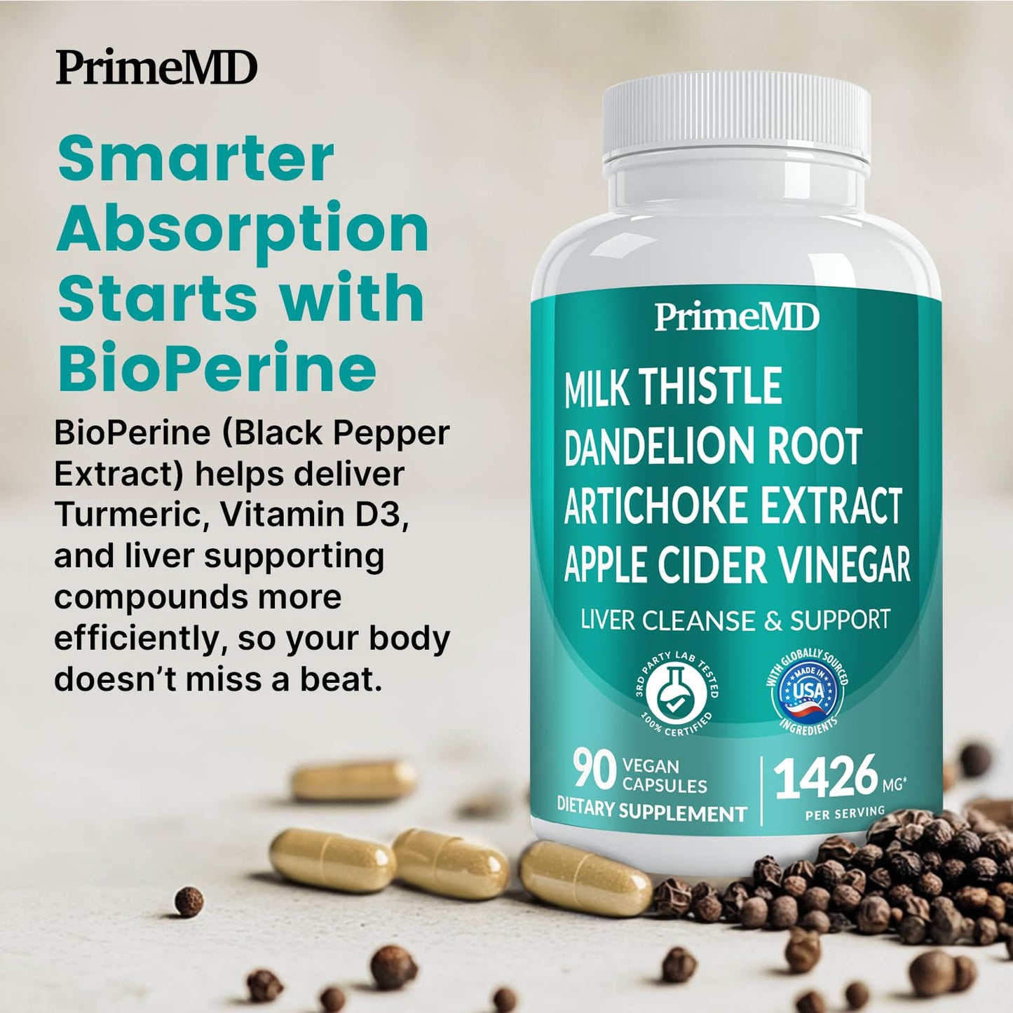 PrimeMD 32-in-1 Liver Support with Milk Thistle – 180 Count (Pack of 2) – 1426mg