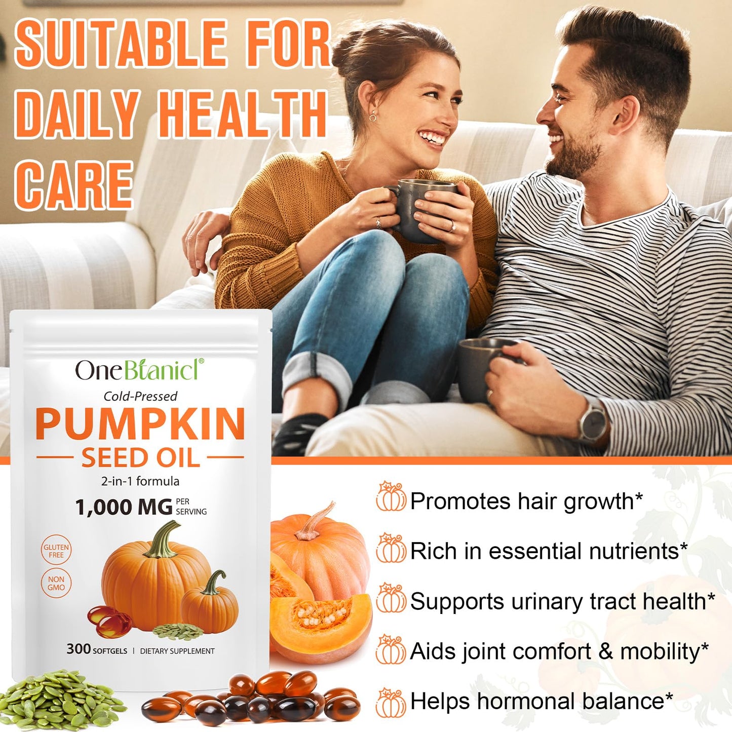 Pumpkin Seed Oil with Saw Palmetto Capsules, 1000mg per Serving – Prostate & Bladder Health, Non-GMO, 300 Softgels